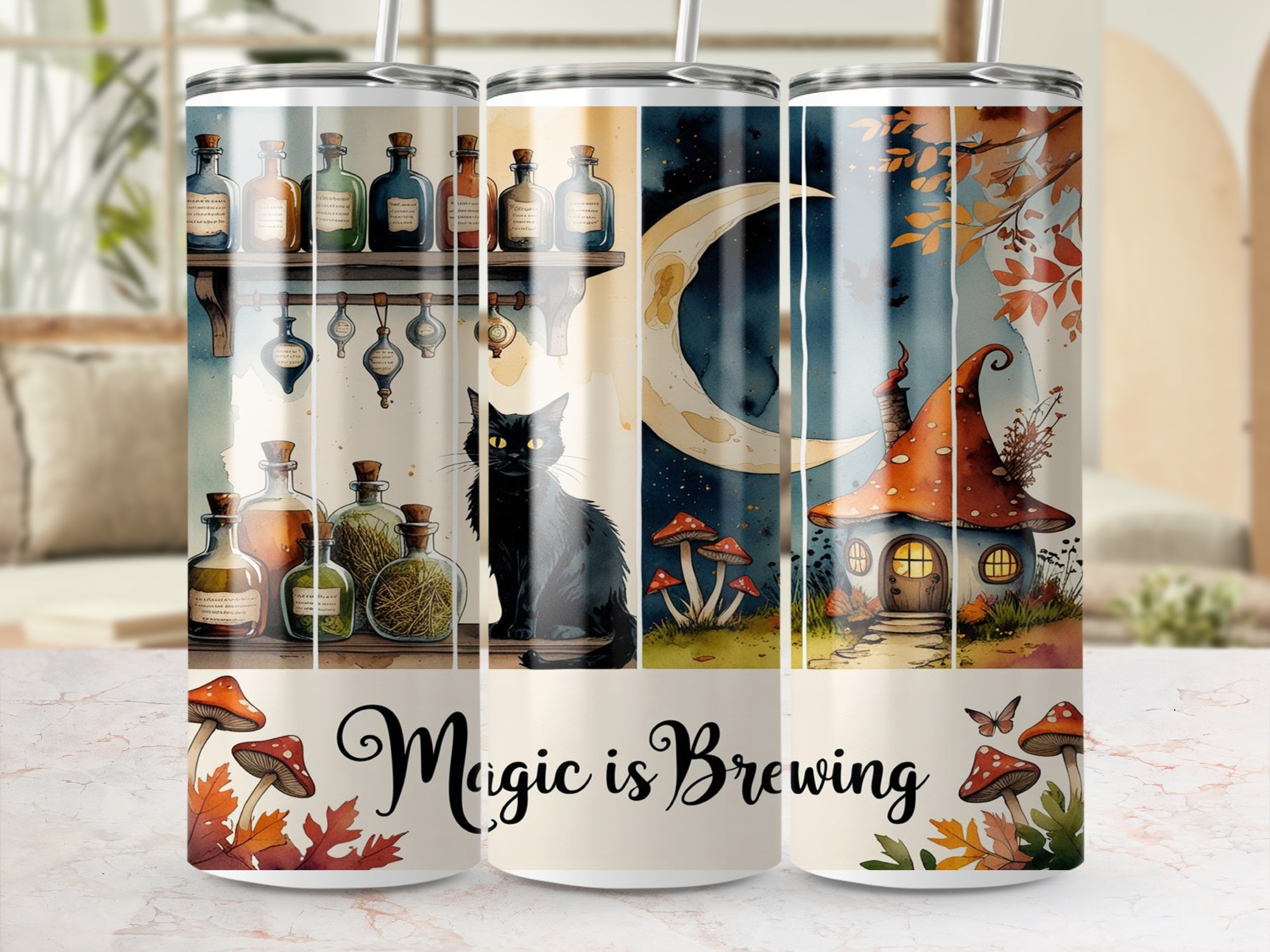 Magic Brewing 20oz Tumbler Wrap, Witchy Cat Potion Digital Download, Spooky Season Sublimation, Printable Design - Image 4