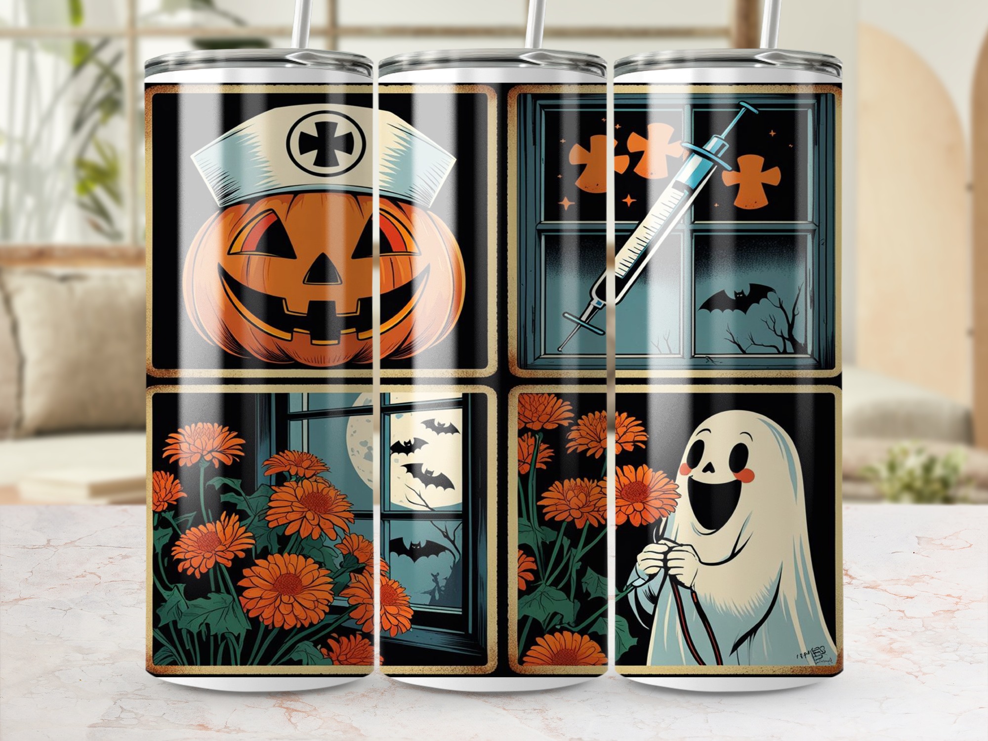Halloween Nurse Pumpkin 20oz Tumbler Wrap, Spooky Ghost Sublimation Design, Digital Download for Tumblers, Halloween Tumbler Design - Image 4