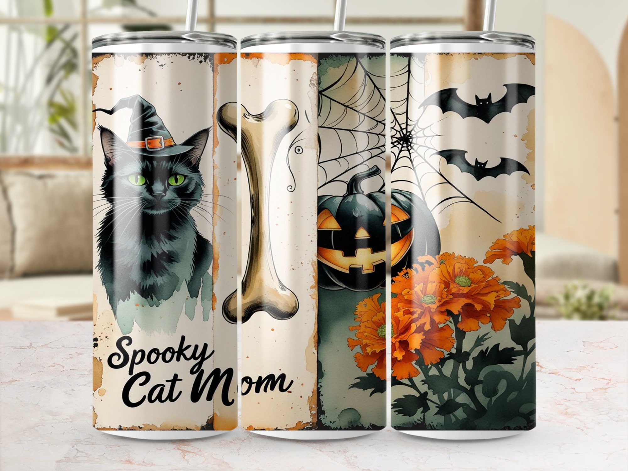 Spooky Cat Mom Digital,Sublimation 20oz Tumbler Wrap, Halloween Cat Tumbler Design, Witch Cat, Pumpkin, Bat,Halloween Tumbler Digital - Image 4