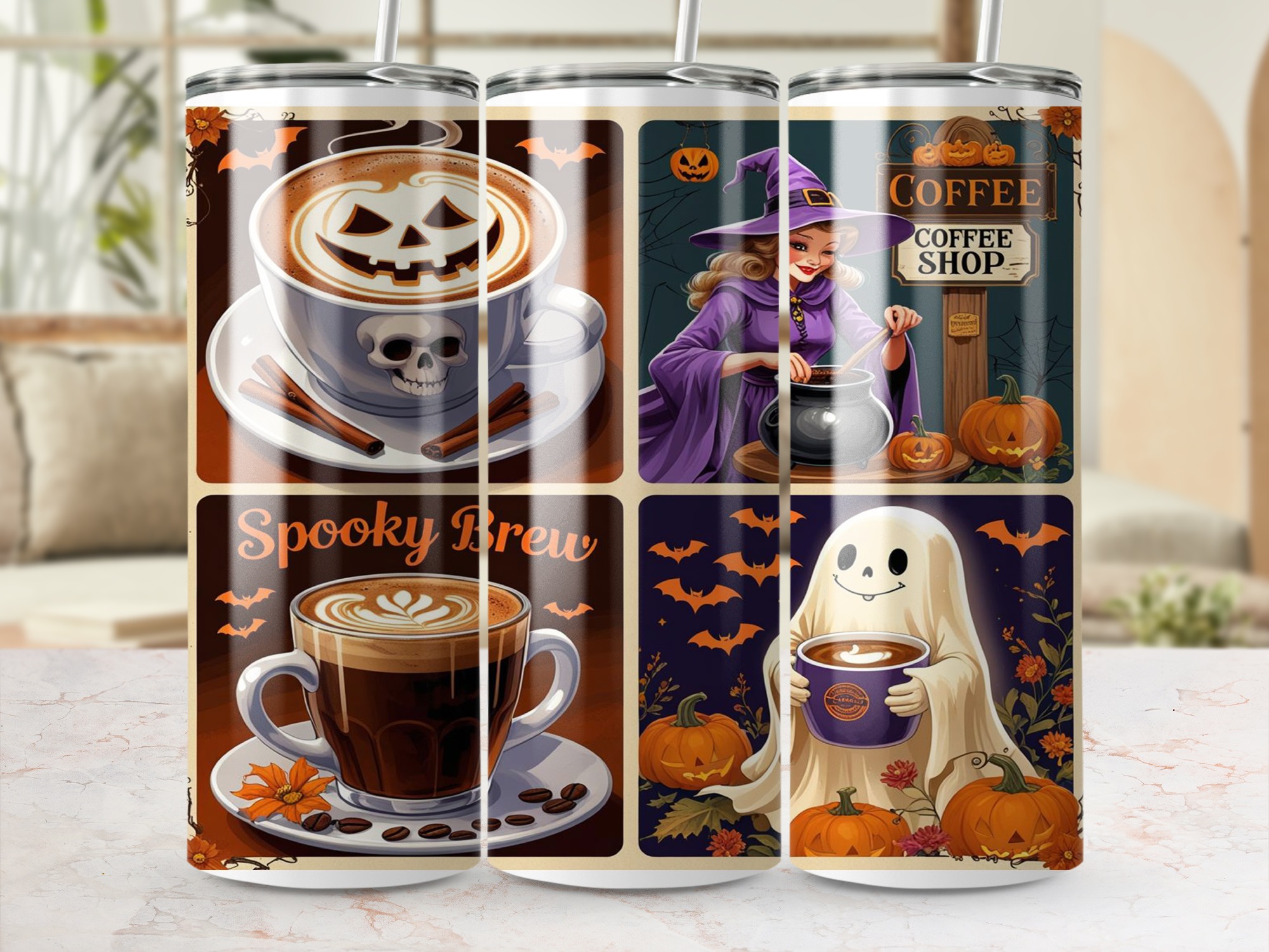 Halloween Coffee 20oz Tumbler Wrap, Spooky Brew Sublimation Design, Witch Digital Download, Ghost Tumbler, Digital File PNG - Image 4