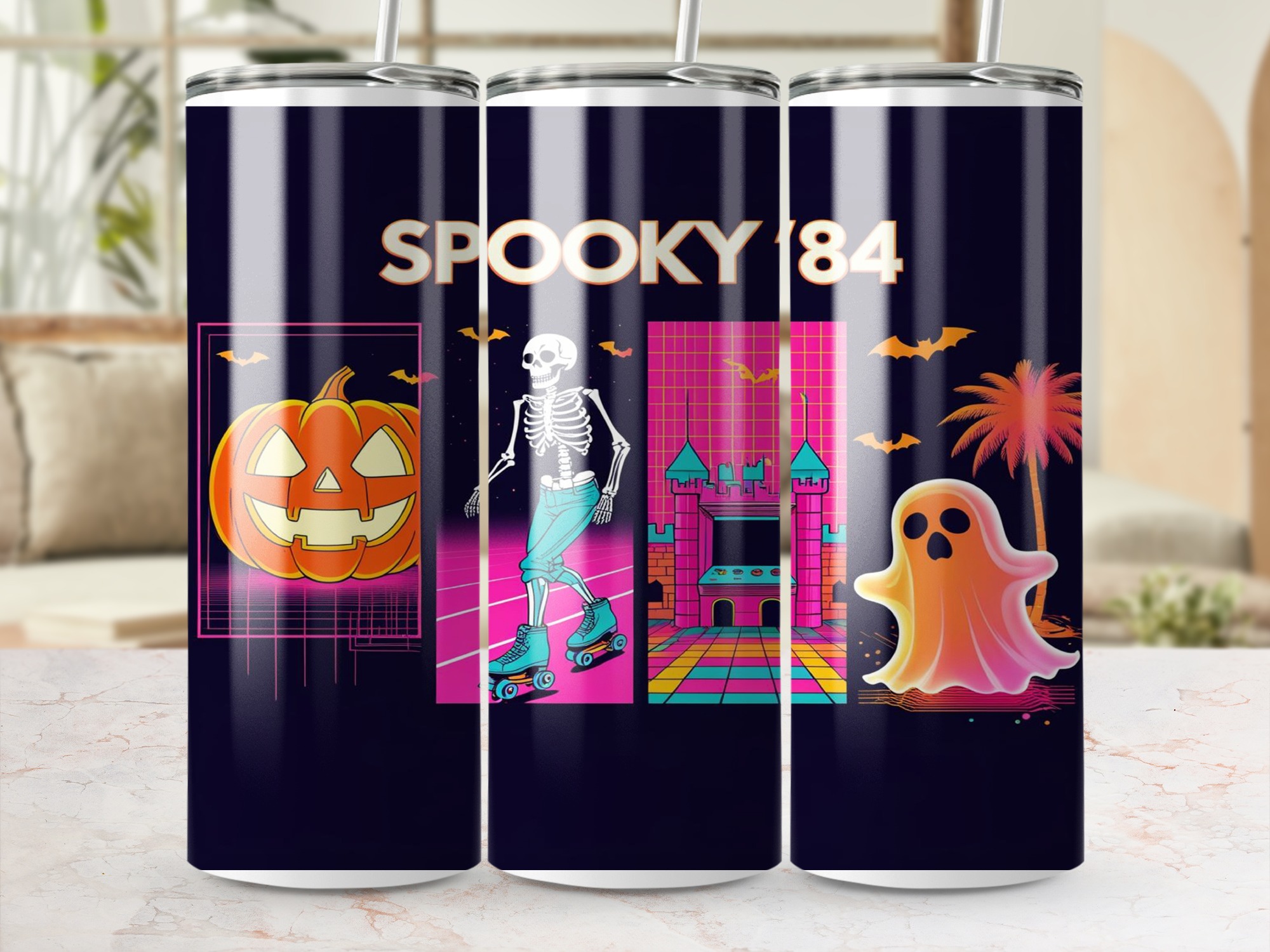 Spooky 84 Digital Sublimation 20oz Tumbler Wrap Digital Download, Halloween Tumbler Design, Retro Halloween, Pumpkin, Skeleton, Ghost - Image 4
