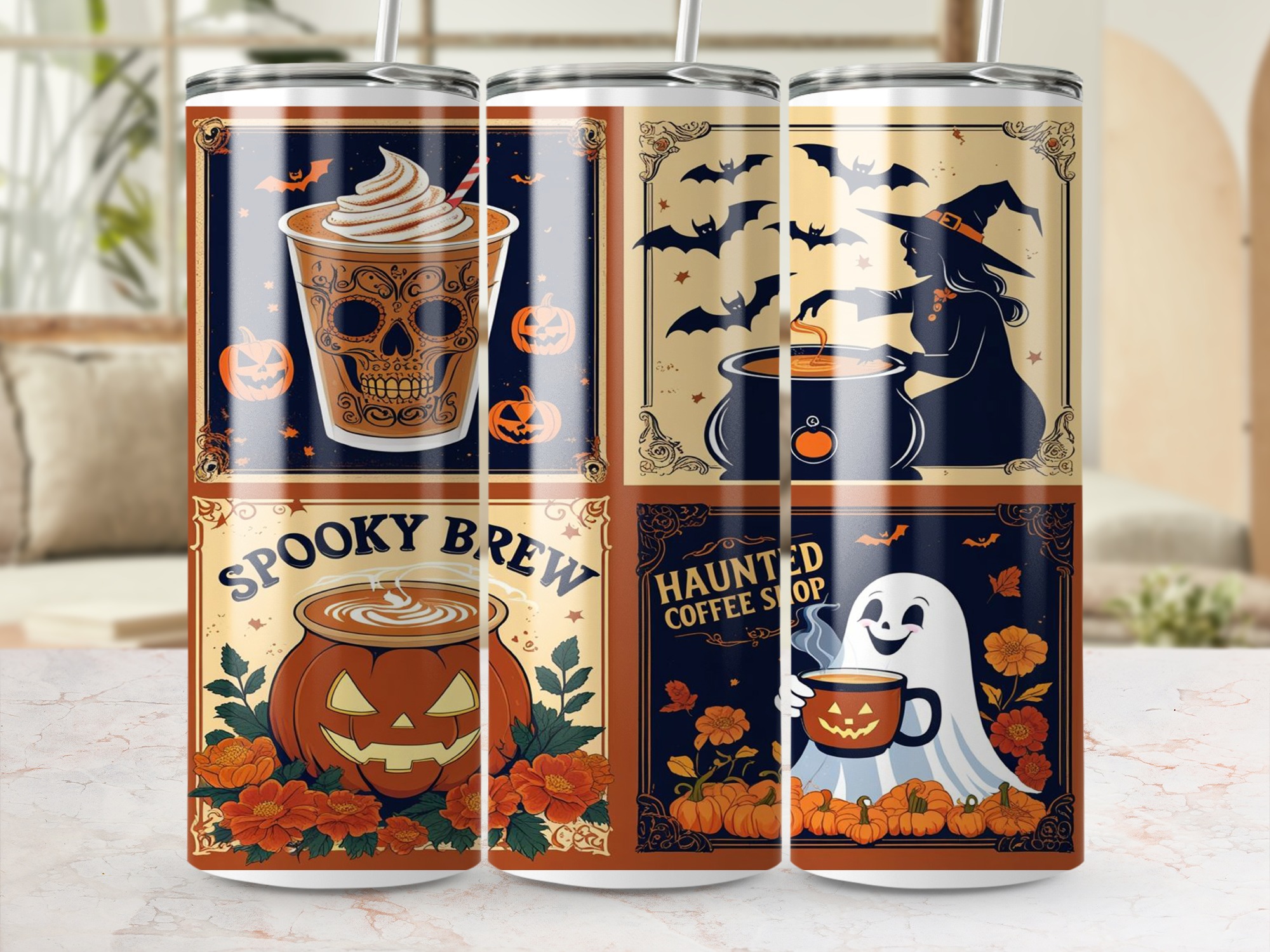 Halloween Tumbler Wrap, 20oz Sublimation Design, Spooky Digital Download, Witch Ghost Pumpkin, Coffee Lover, Haunted, Skull Tumbler PNG - Image 4