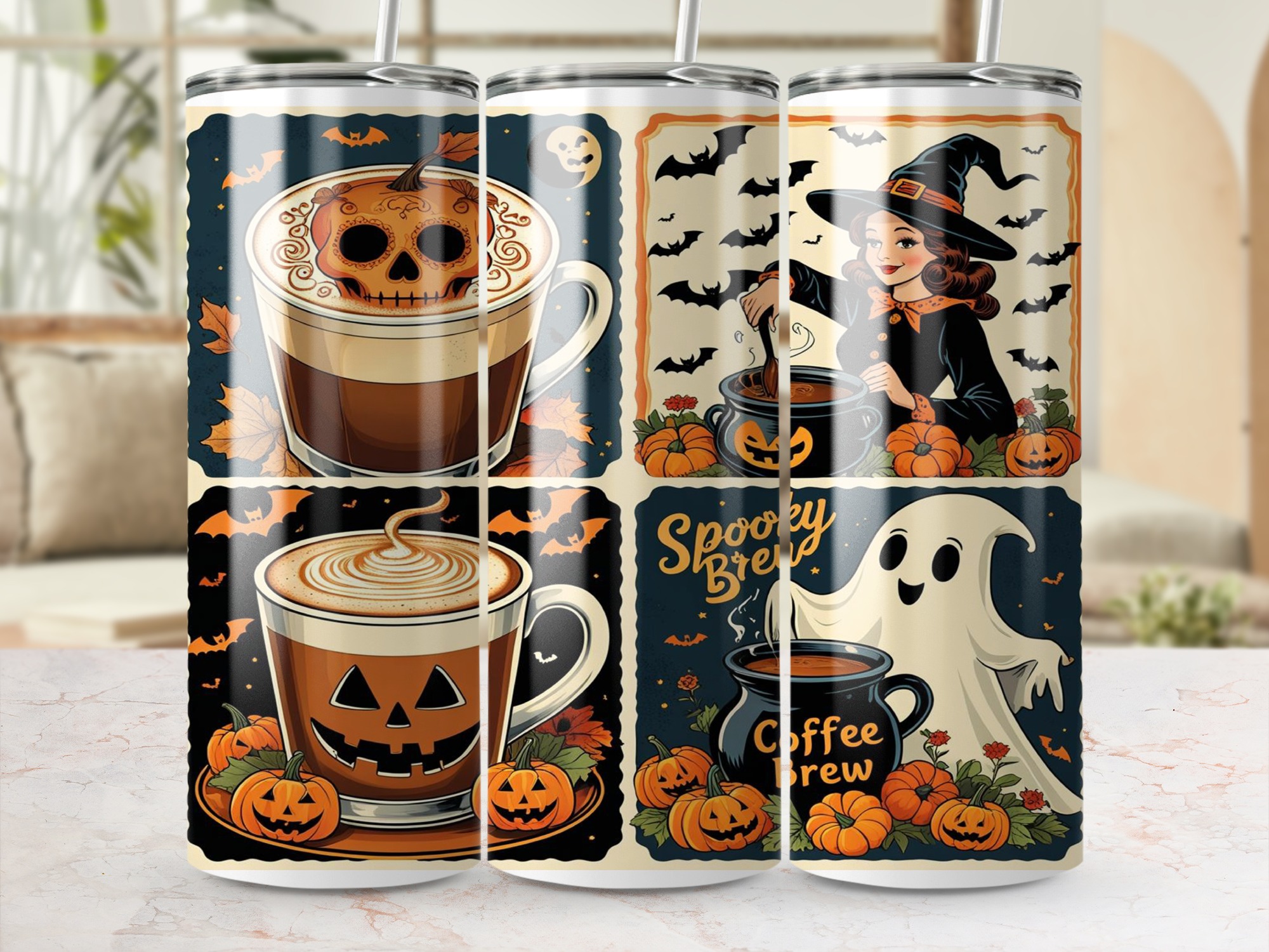 Digital Halloween Tumbler Wrap, Sublimation 20oz, Ghost Witch Pumpkin Coffee, Fall Digital Download, Spooky Season Tumbler Design - Image 4