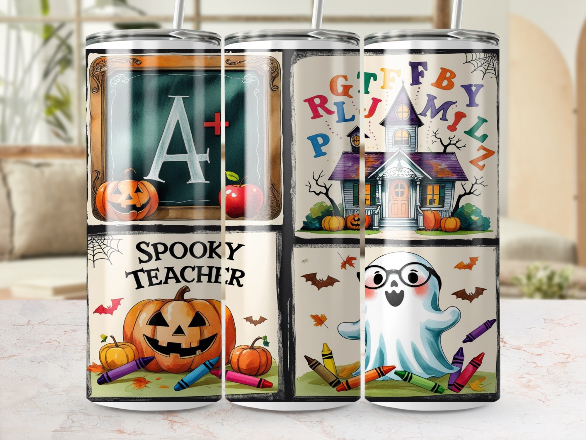 Spooky Teacher Digital,Sublimation 20oz Tumbler Wrap Digital Download,Halloween Teacher Tumbler Design,Back to School,Ghost,Pumpkin - Image 4