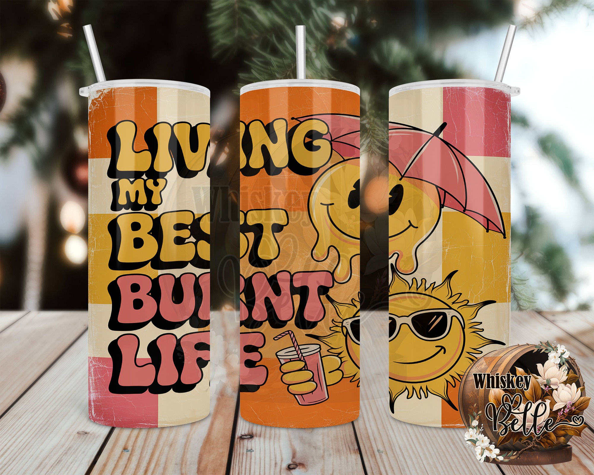 Living My Best Life 20oz Sublimation Digital Download, Retro Tumbler Design, Smiley Faces, Summer Vibes, Digital File for Sublimation - Image 2
