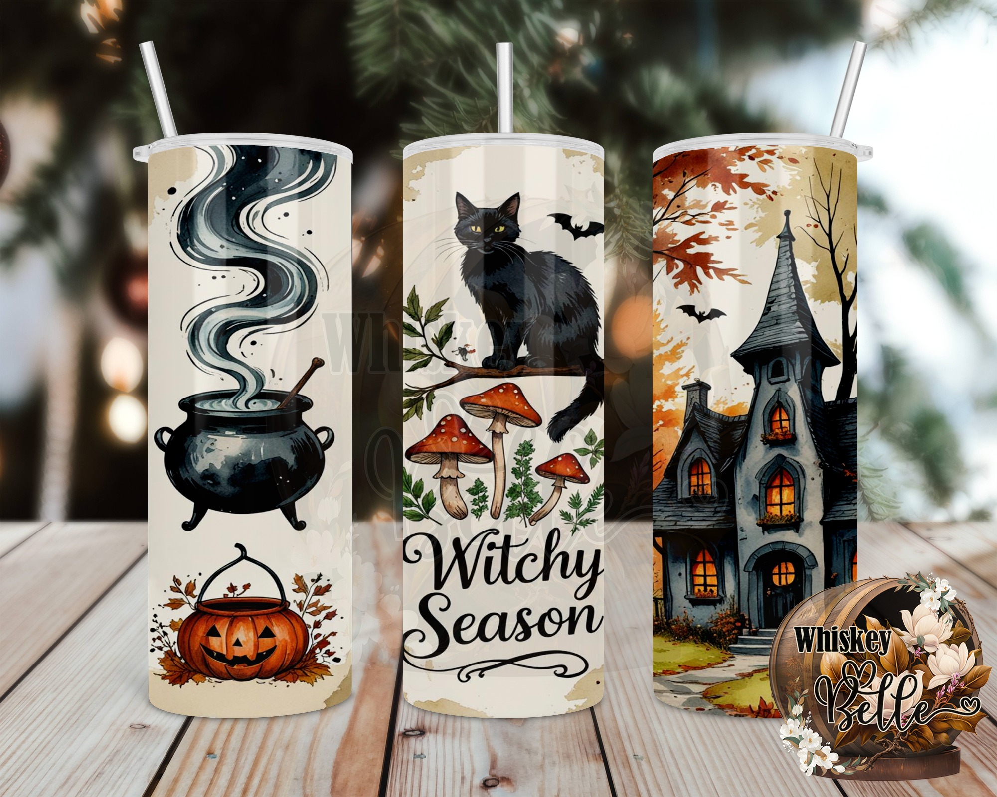 Witchy Season Tumbler Wrap, 20oz Sublimation Design, Halloween Digital Download, Black Cat Cauldron Spooky Season, Fall Tumbler Design - Image 2