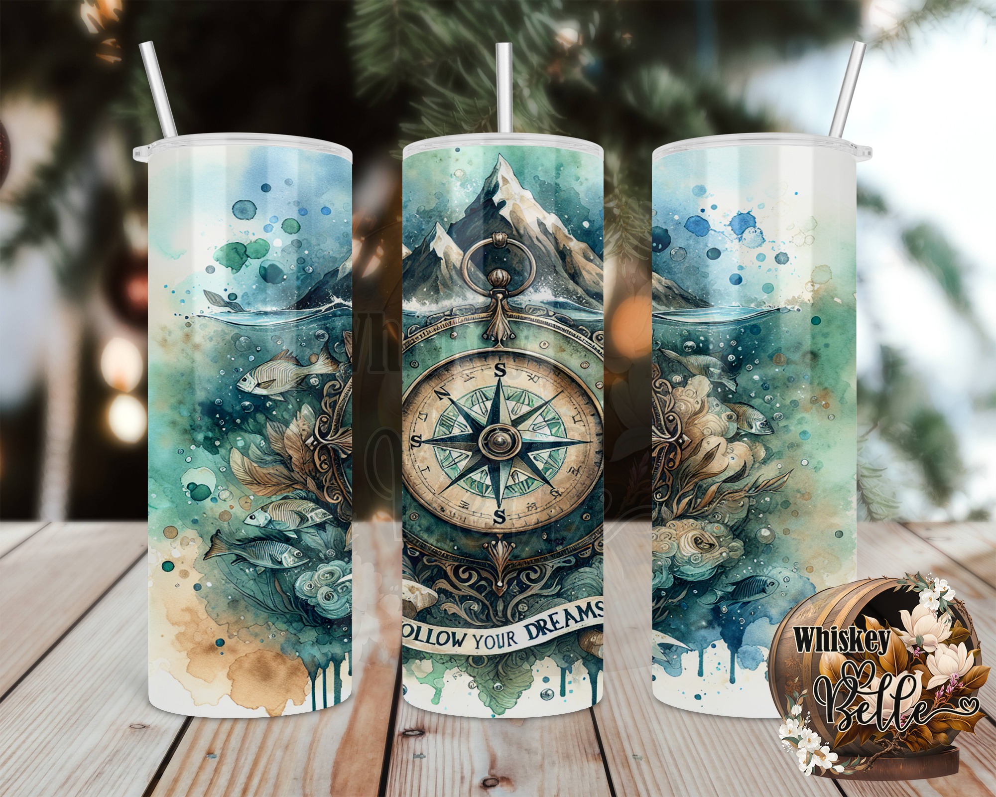 Compass Digital Download,20oz Sublimation Design, Tumbler Design, Watercolor Ocean Tumbler Wrap,Sea Tumbler Sublimation Design,Tumbler - Image 2