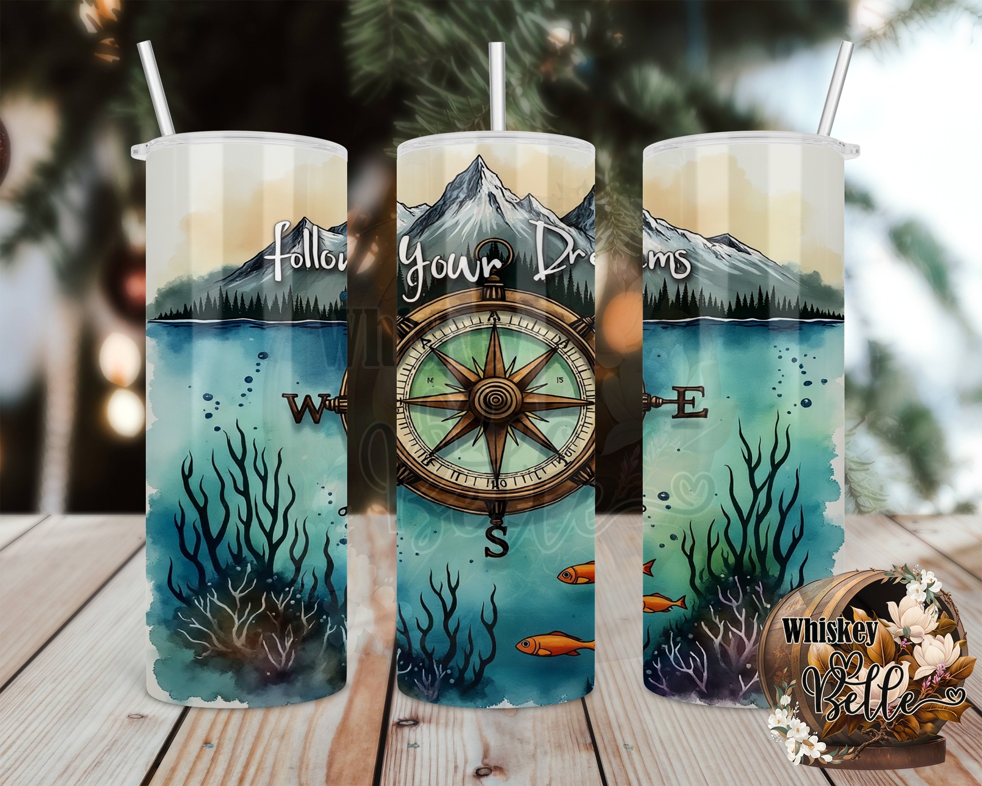 Digital,20oz Sublimation Digital Download, Follow Your Dreams Compass Tumbler Design,Mountain and Sea, Nautical Tumbler Design, Digital - Image 2