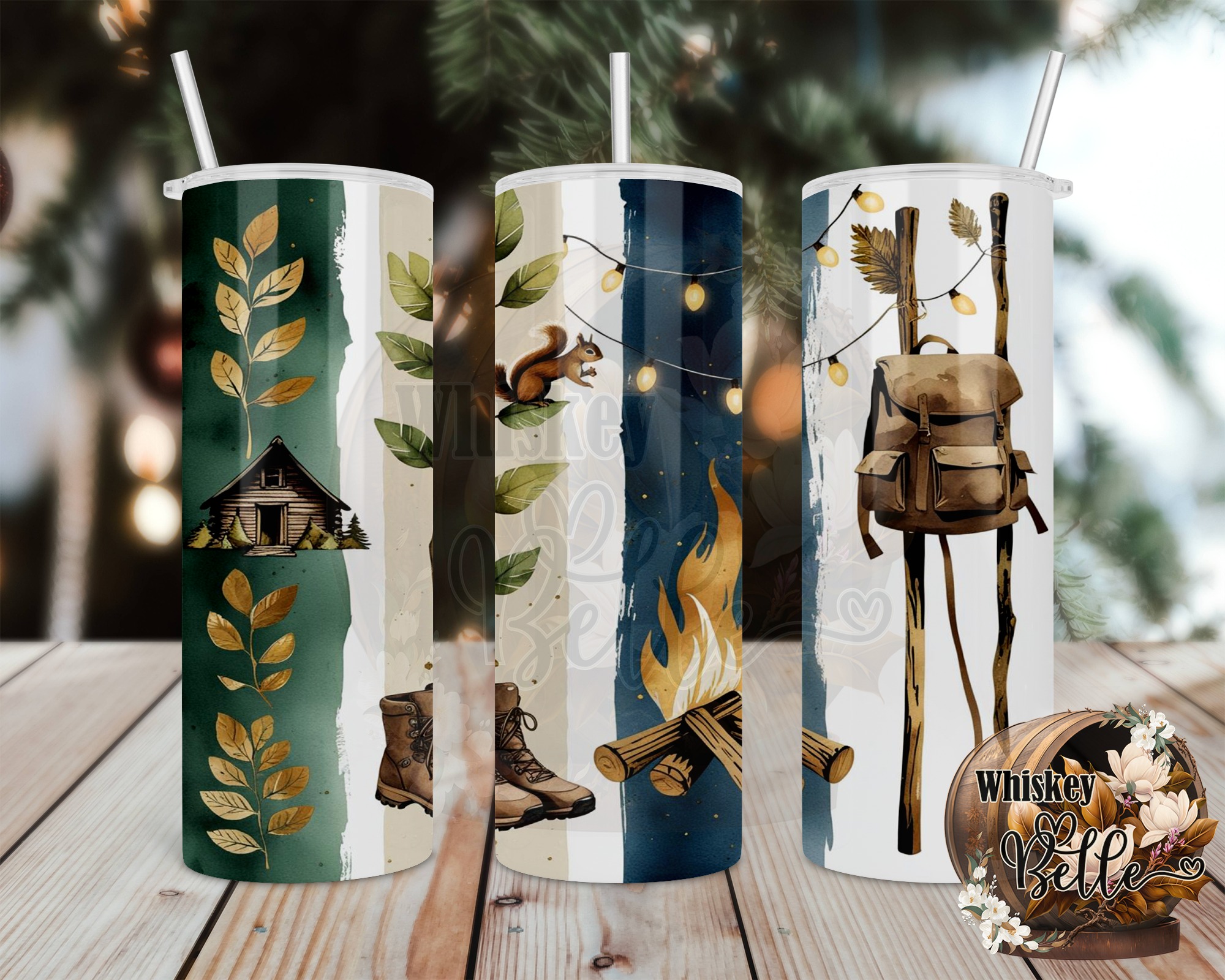 Camping Tumbler Wrap, Cabin, Boots, Squirrel, Fire Digital,Sublimation 20oz Tumbler Wrap Digital Download Design, PNG Template - Image 2