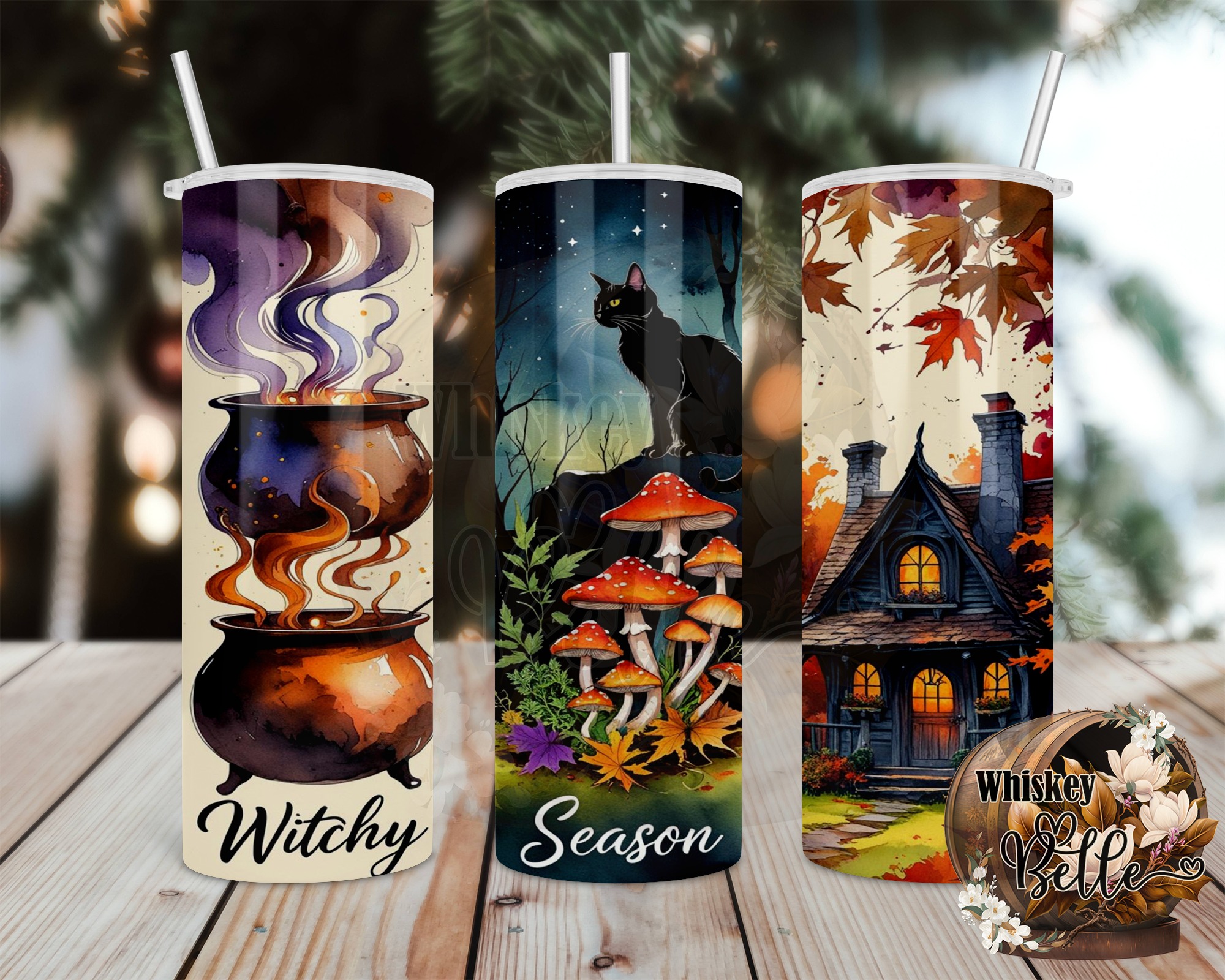 Witchy Season Tumbler Wrap, 20oz Sublimation Design, Halloween Digital Download, Autumn Vibes, Black Cat, Cauldron, Cottage Core, PNG - Image 2