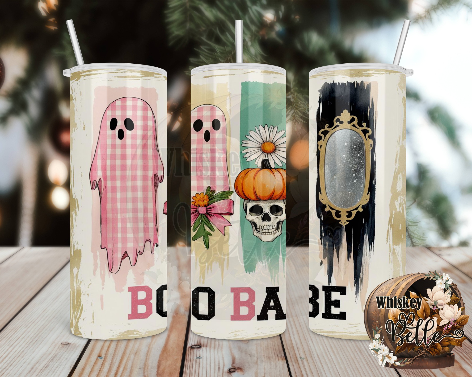 Boo Babe 20oz Tumbler Wrap Digital, Halloween Sublimation Design, Cute Ghost Digital Download, Fall Tumbler Design, Spooky Season Design - Image 2