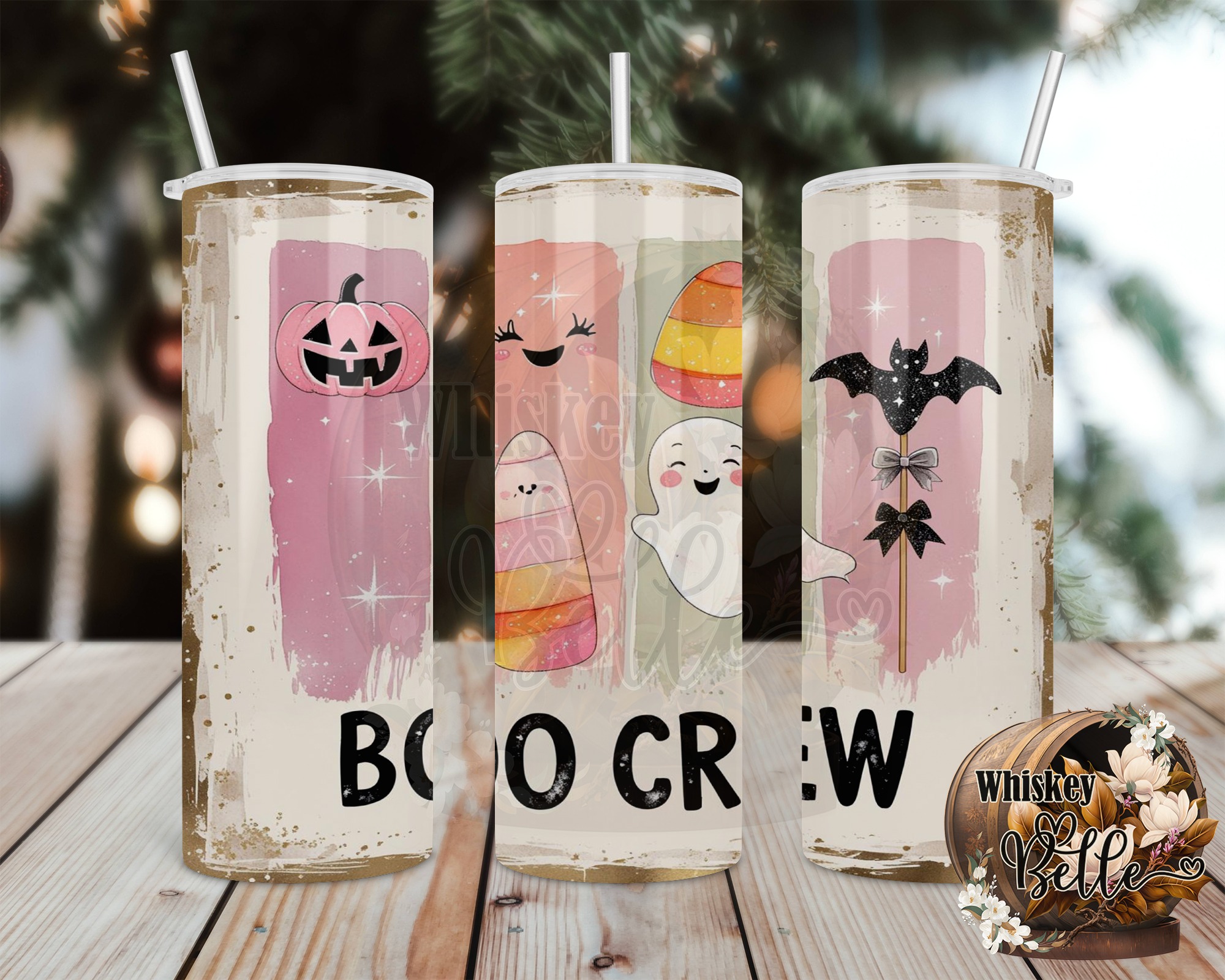 Boo Crew Halloween Tumbler Wrap, 20oz Sublimation Design, Cute Ghost Pumpkin Bat, Digital Download, Spooky Season Tumbler, PNG Template - Image 2