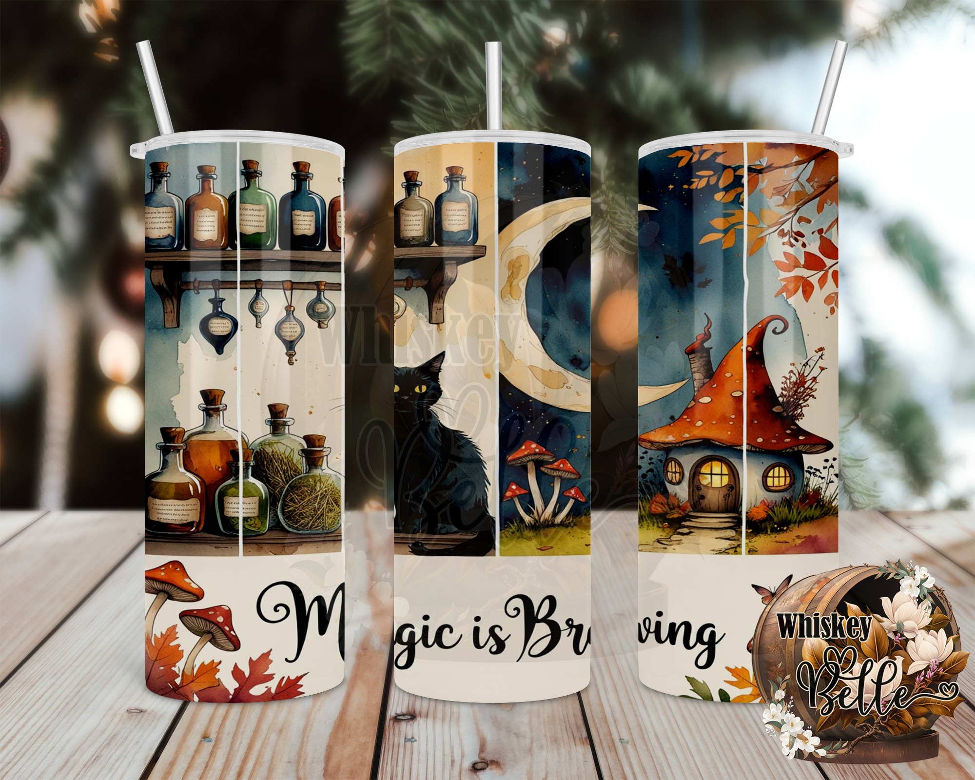 Magic Brewing 20oz Tumbler Wrap, Witchy Cat Potion Digital Download, Spooky Season Sublimation, Printable Design - Image 2