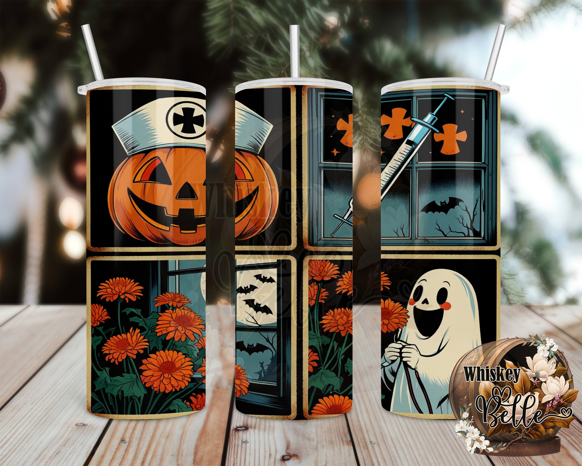 Halloween Nurse Pumpkin 20oz Tumbler Wrap, Spooky Ghost Sublimation Design, Digital Download for Tumblers, Halloween Tumbler Design - Image 2