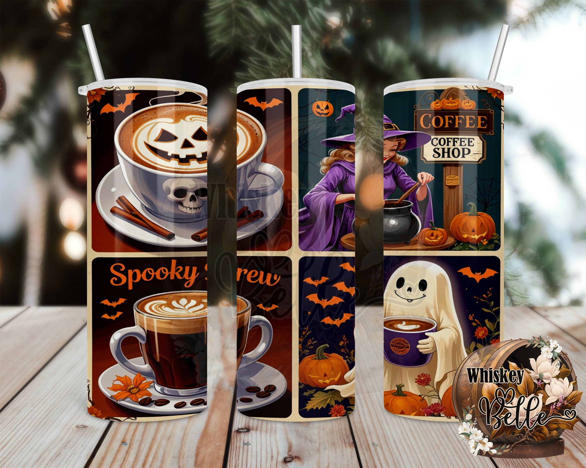 Halloween Coffee 20oz Tumbler Wrap, Spooky Brew Sublimation Design, Witch Digital Download, Ghost Tumbler, Digital File PNG - Image 2