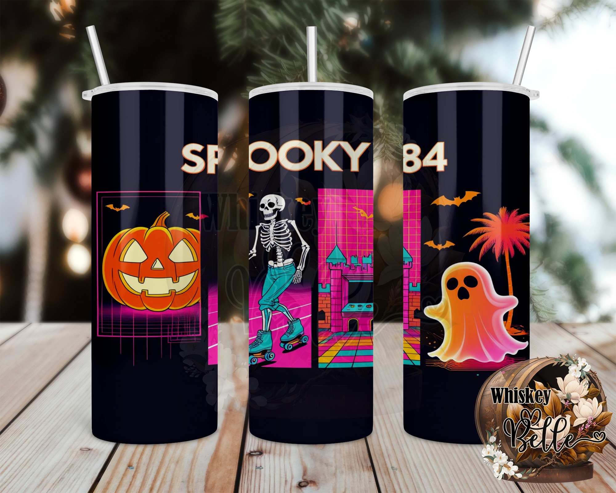 Spooky 84 Digital Sublimation 20oz Tumbler Wrap Digital Download, Halloween Tumbler Design, Retro Halloween, Pumpkin, Skeleton, Ghost - Image 2