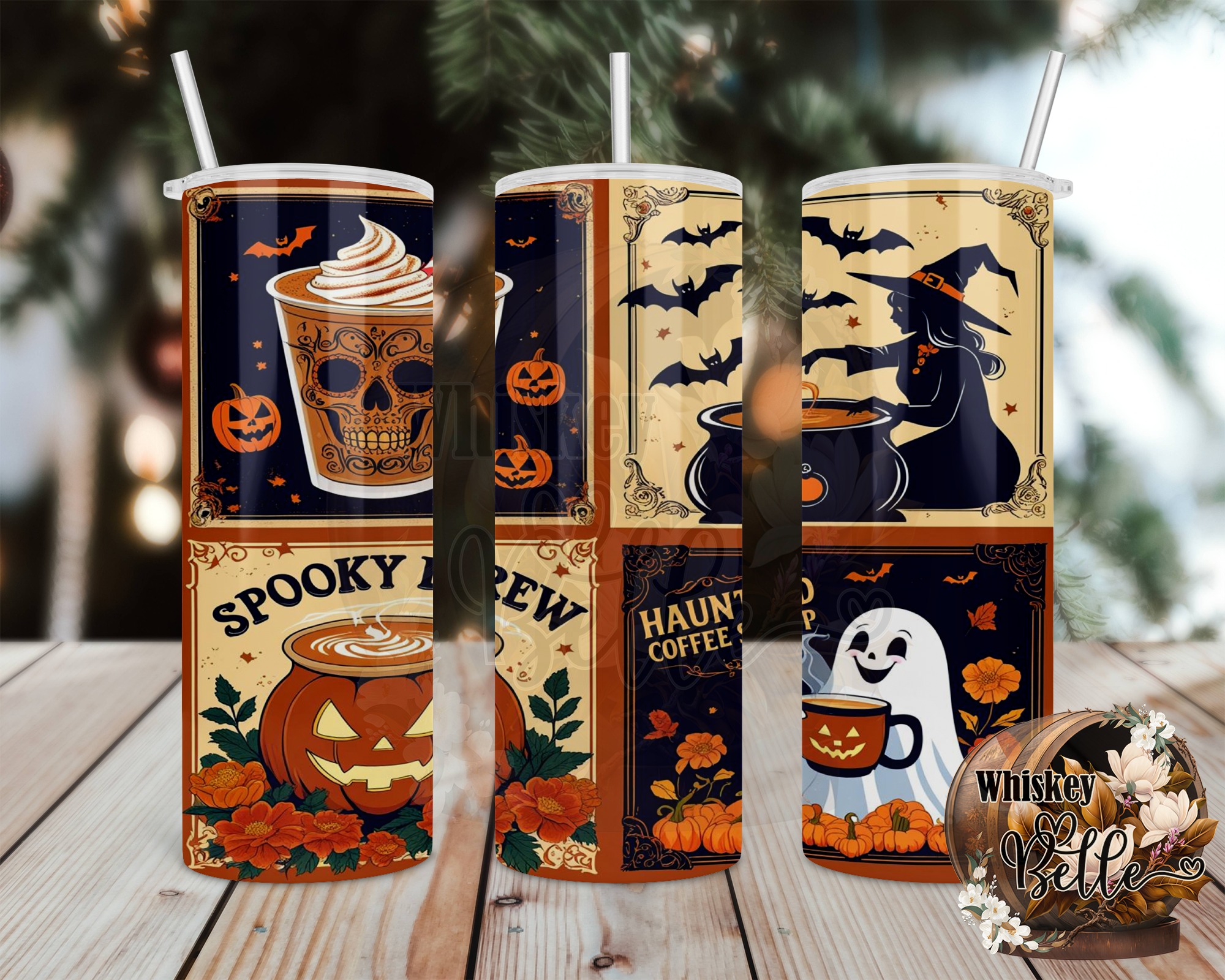 Halloween Tumbler Wrap, 20oz Sublimation Design, Spooky Digital Download, Witch Ghost Pumpkin, Coffee Lover, Haunted, Skull Tumbler PNG - Image 2
