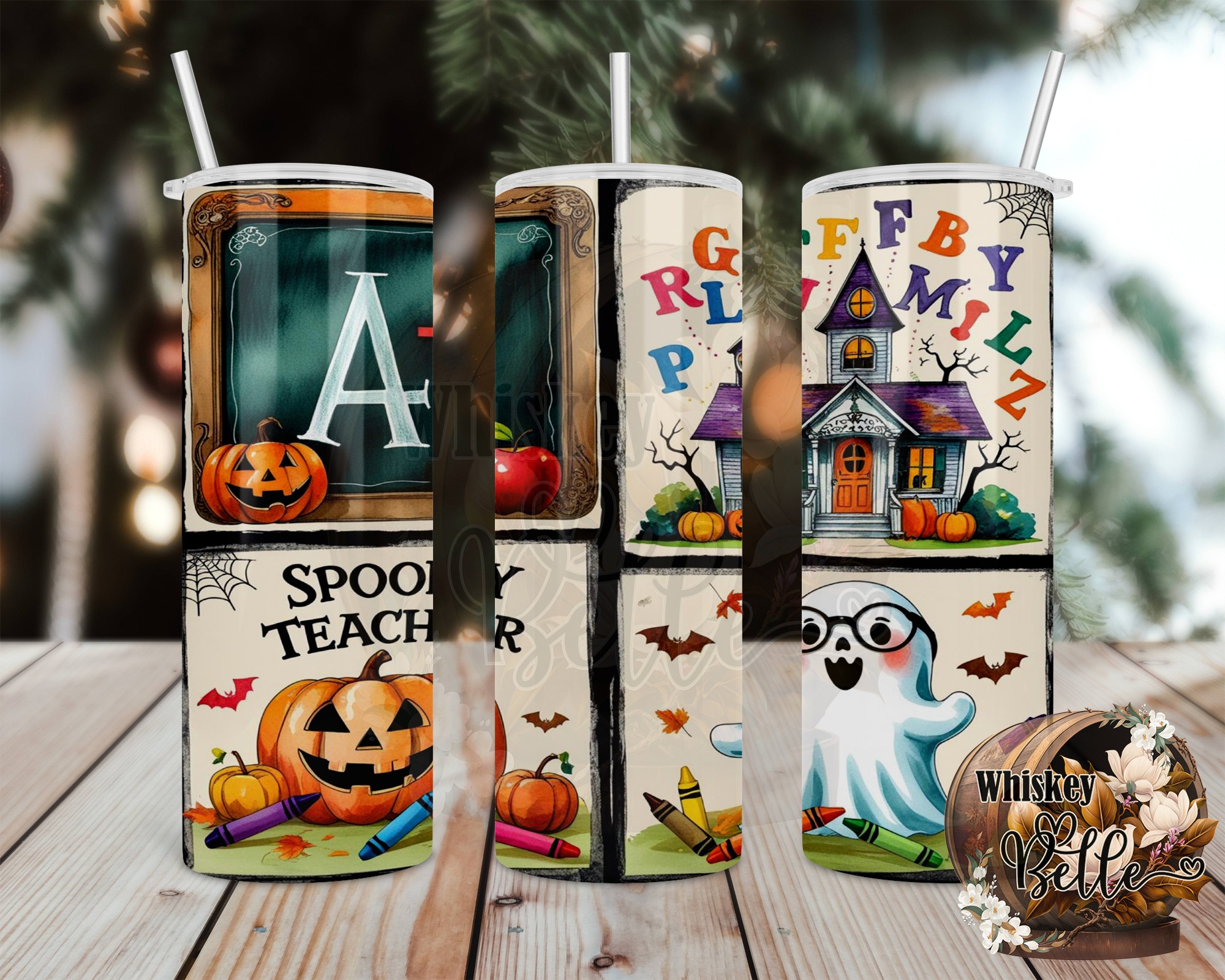 Spooky Teacher Digital,Sublimation 20oz Tumbler Wrap Digital Download,Halloween Teacher Tumbler Design,Back to School,Ghost,Pumpkin - Image 2