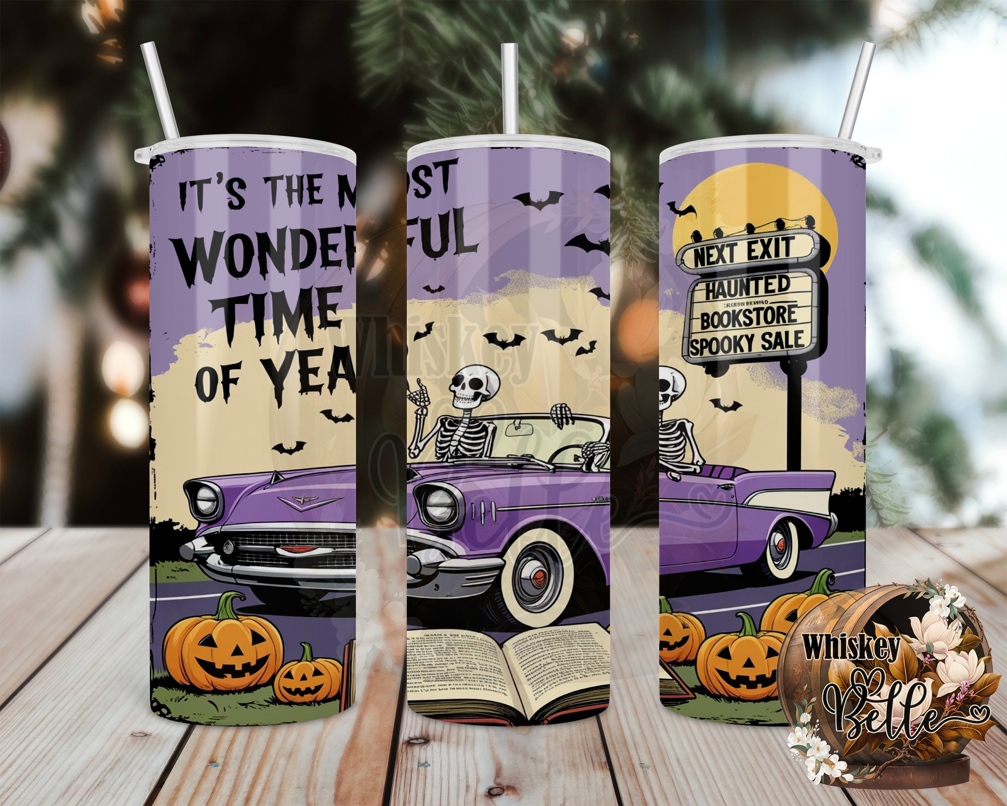 Halloween Tumbler Wrap, Digital Download, Sublimation Design, Skeleton Car, Spooky Season, Wonderful Time Of Year, Pumpkin, Book Digital - Image 2