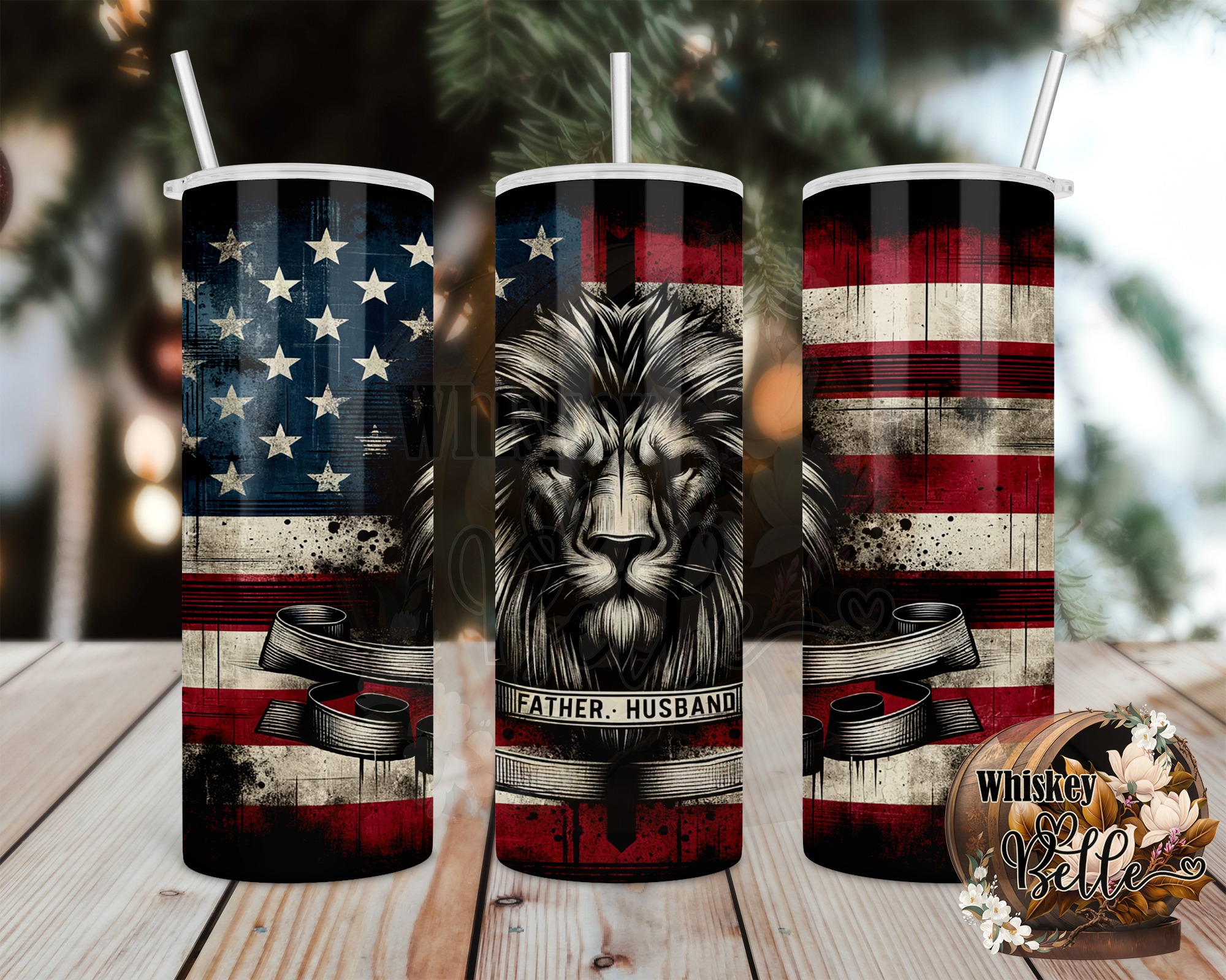 Patriotic Lion 20oz Sublimation Digital Download, Father Husband, American Flag, Tumbler Design, Digital Download, Sublimation Design - Image 2