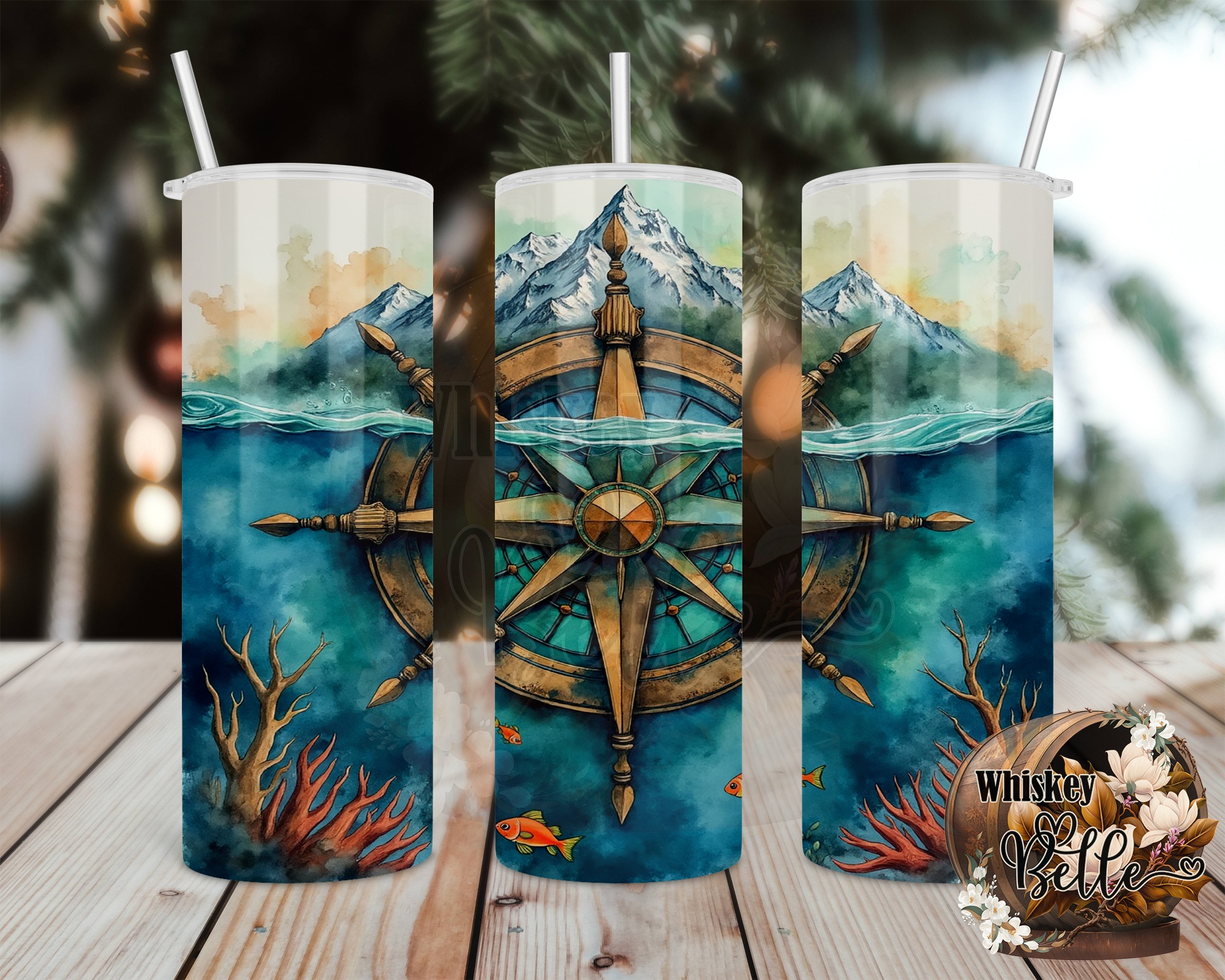 Nautical Compass,Ocean,Mountain 20oz Sublimation Digital Download,Tumbler Design,Waterscape Wrap,Adventure Awaits,Digital Waterscape Tumbler - Image 2