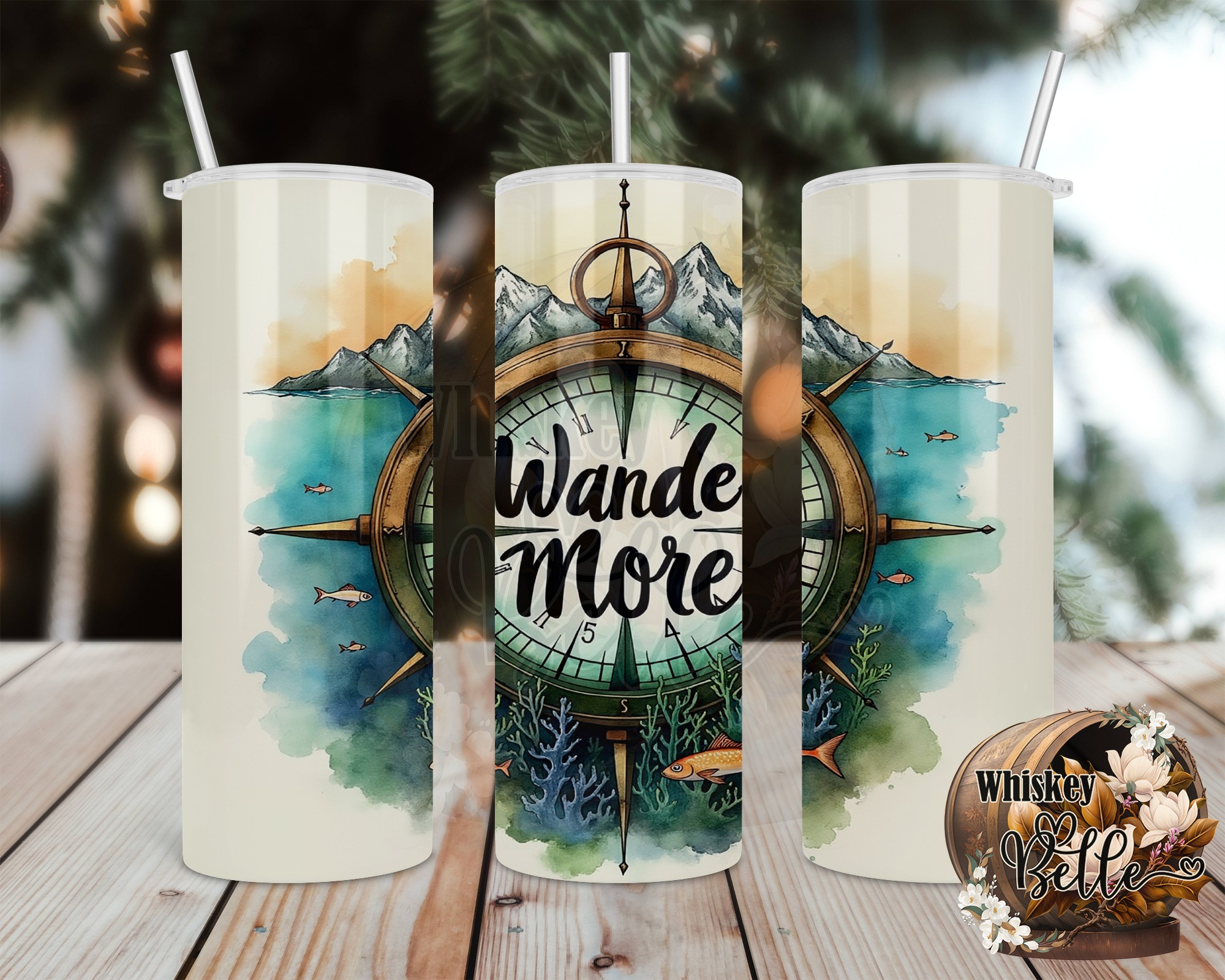 Wander More Compass 20oz Sublimation Digital Download, Travel Tumbler Design, Adventure Awaits, PNG File, Digital Design, DIY Project - Image 2