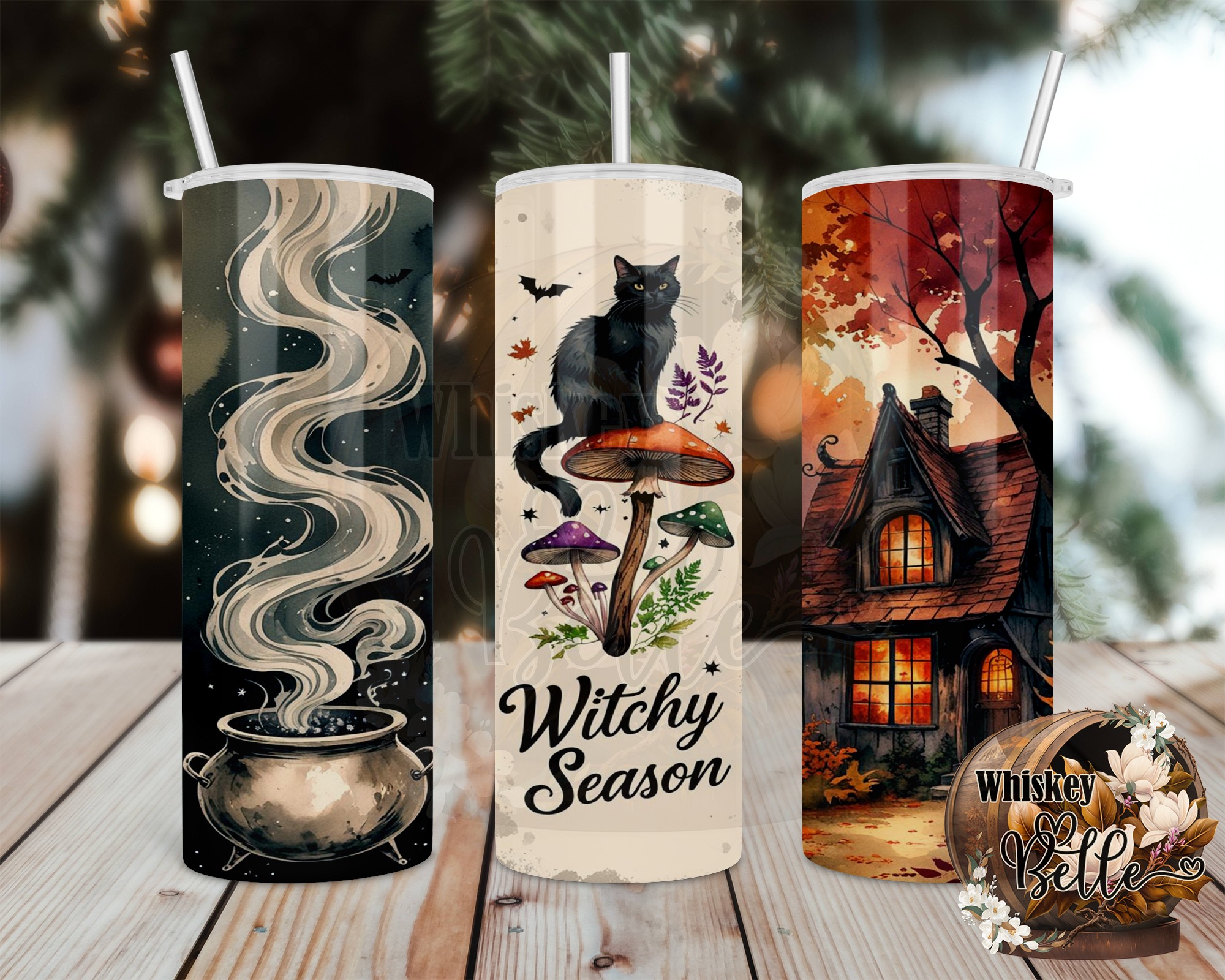 Witchy Season 20oz Tumbler Wrap, Digital Download, Spooky Tumbler Design, Black Cat, Cauldron Sublimation, Autumn House, Instant Download - Image 2