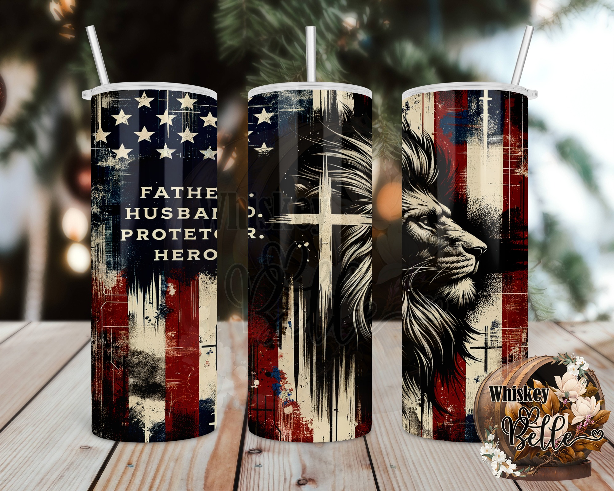 Patriotic Lion 20oz Sublimation Digital Download, Father Husband Protector Hero Tumbler Design, American Flag Tumbler, Digital File - Image 2