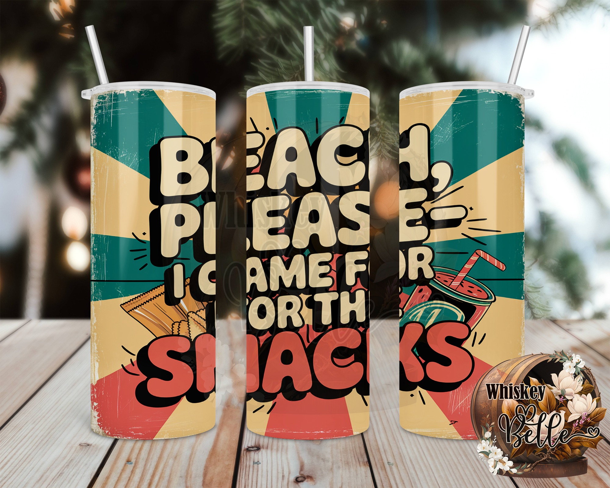 Beach Please Snacks 20oz Sublimation Digital Download, Funny Summer Tumbler Design, Retro Vibe, Trendy Digital Design - Image 2
