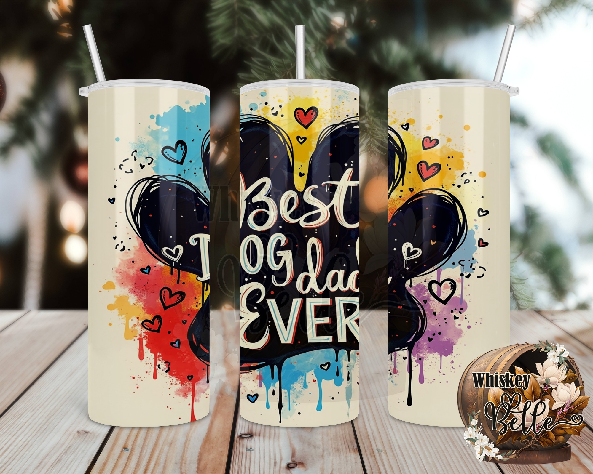 Best Dog Dad Ever 20oz Sublimation Design, Watercolor Paw Print, Digital Download, Tumbler Wrap, PNG Template, Funny Dog Lover Gift - Image 2