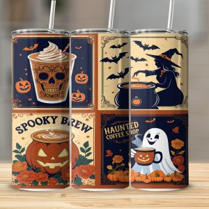 Halloween Tumbler Wrap, 20oz Sublimation Design, Spooky Digital Download, Witch Ghost Pumpkin, Coffee Lover, Haunted, Skull Tumbler PNG