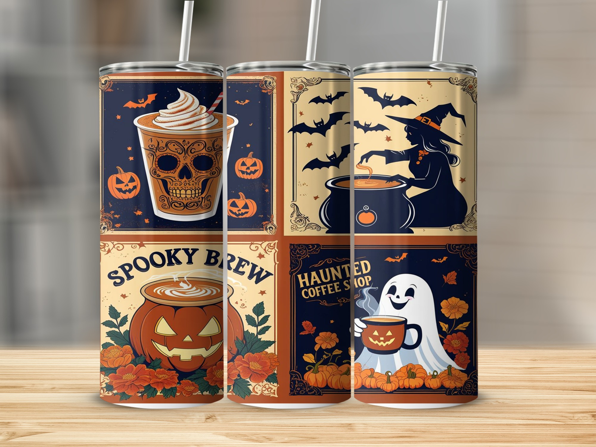 Halloween Tumbler Wrap, 20oz Sublimation Design, Spooky Digital Download, Witch Ghost Pumpkin, Coffee Lover, Haunted, Skull Tumbler PNG