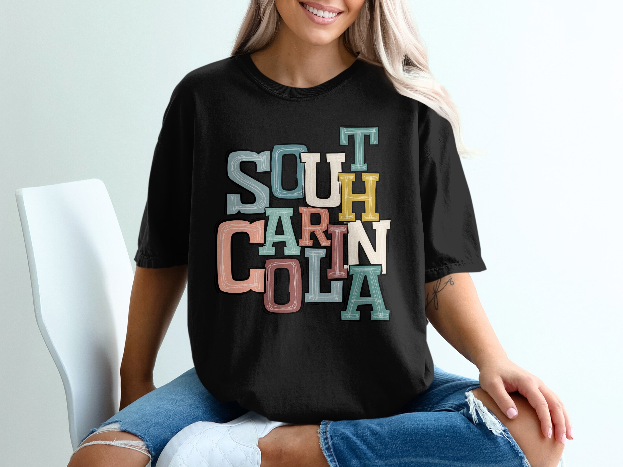 South Carolina T Shirt, Colorful Letters Tee, Columbia SC Shirt, State Pride, Gift Idea for South Carolinian, Souvenir Shirt - Image 2