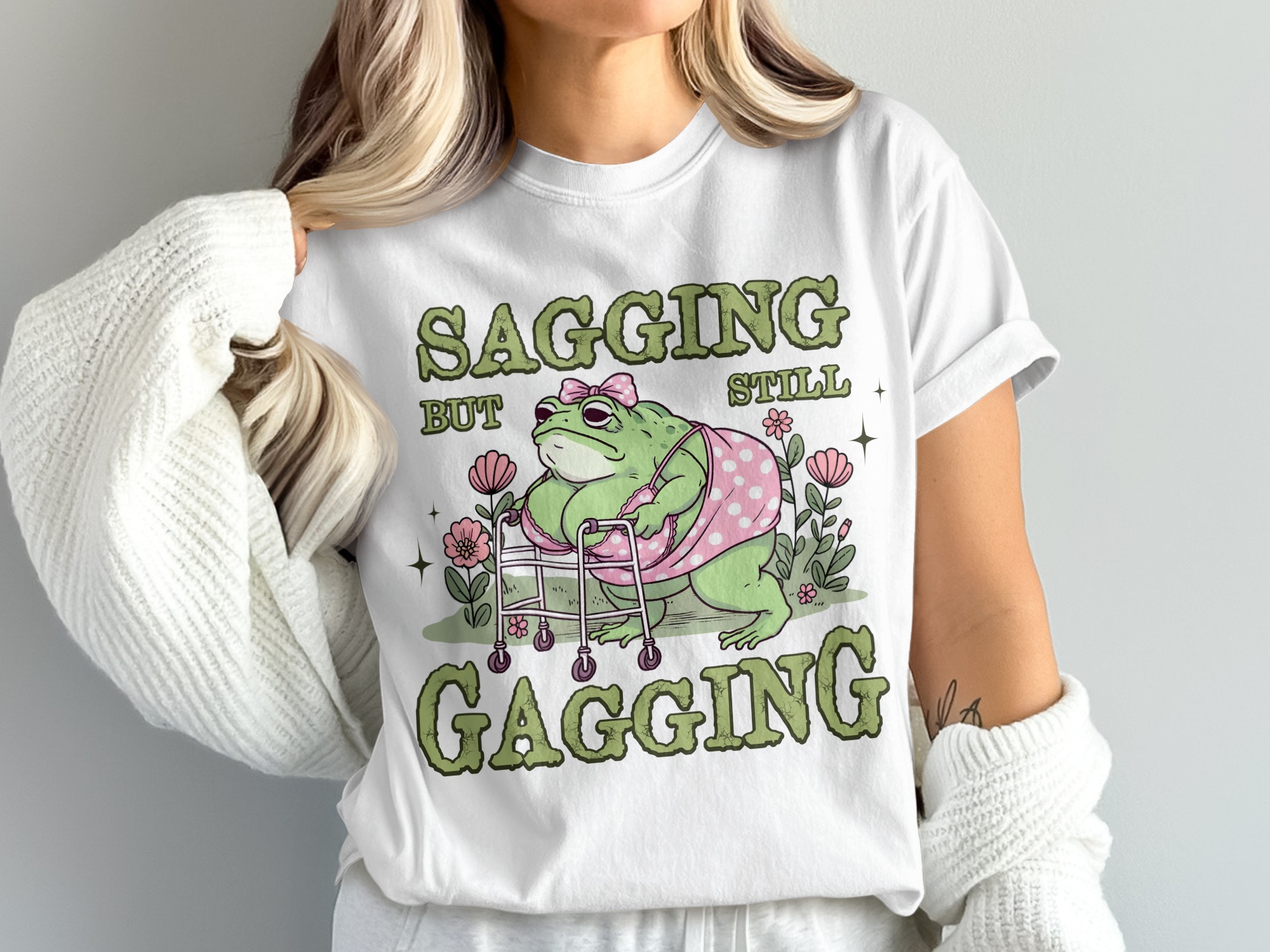 Sagging But Still Gagging Frog T-Shirt, Funny Grandma Frog, Comfort Colors Tee, Quirky Froggy, Birthday Gift, Unique Graphic Tee