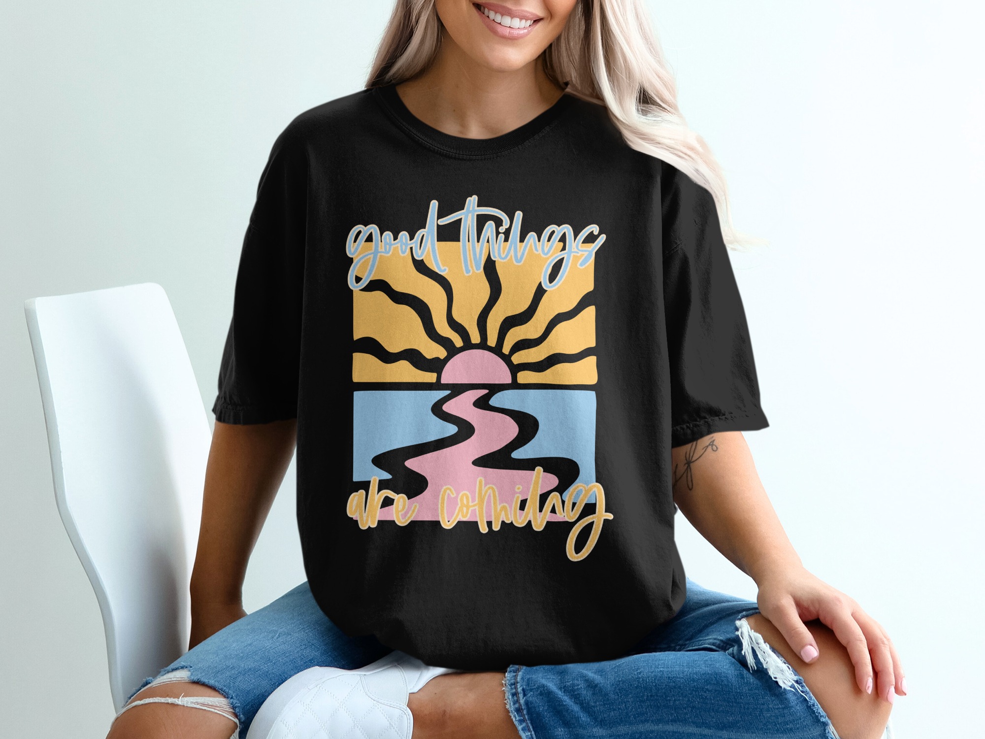Good Things Coming T-Shirt, Positive Vibes Tee, Motivational Quote Shirt, Aesthetic Graphic, Boho Style, Trendy Design - Image 2