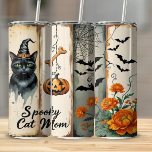 Spooky Cat Mom 20oz Tumbler Wrap Digital, Halloween Tumbler Design, Sublimation Design, Tumbler Download, Digital Download