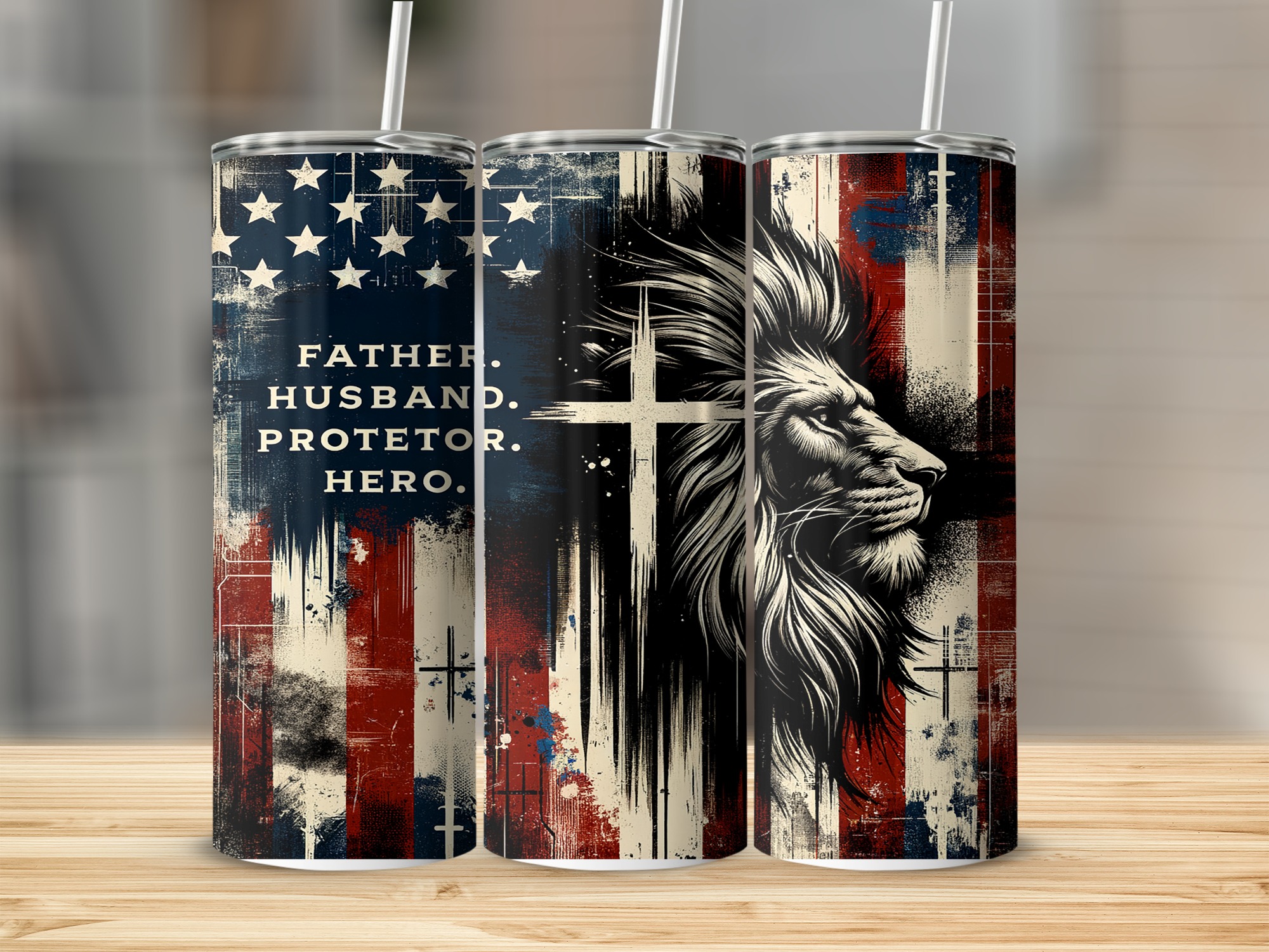 Patriotic Lion 20oz Sublimation Digital Download, Father Husband Protector Hero Tumbler Design, American Flag Tumbler, Digital File