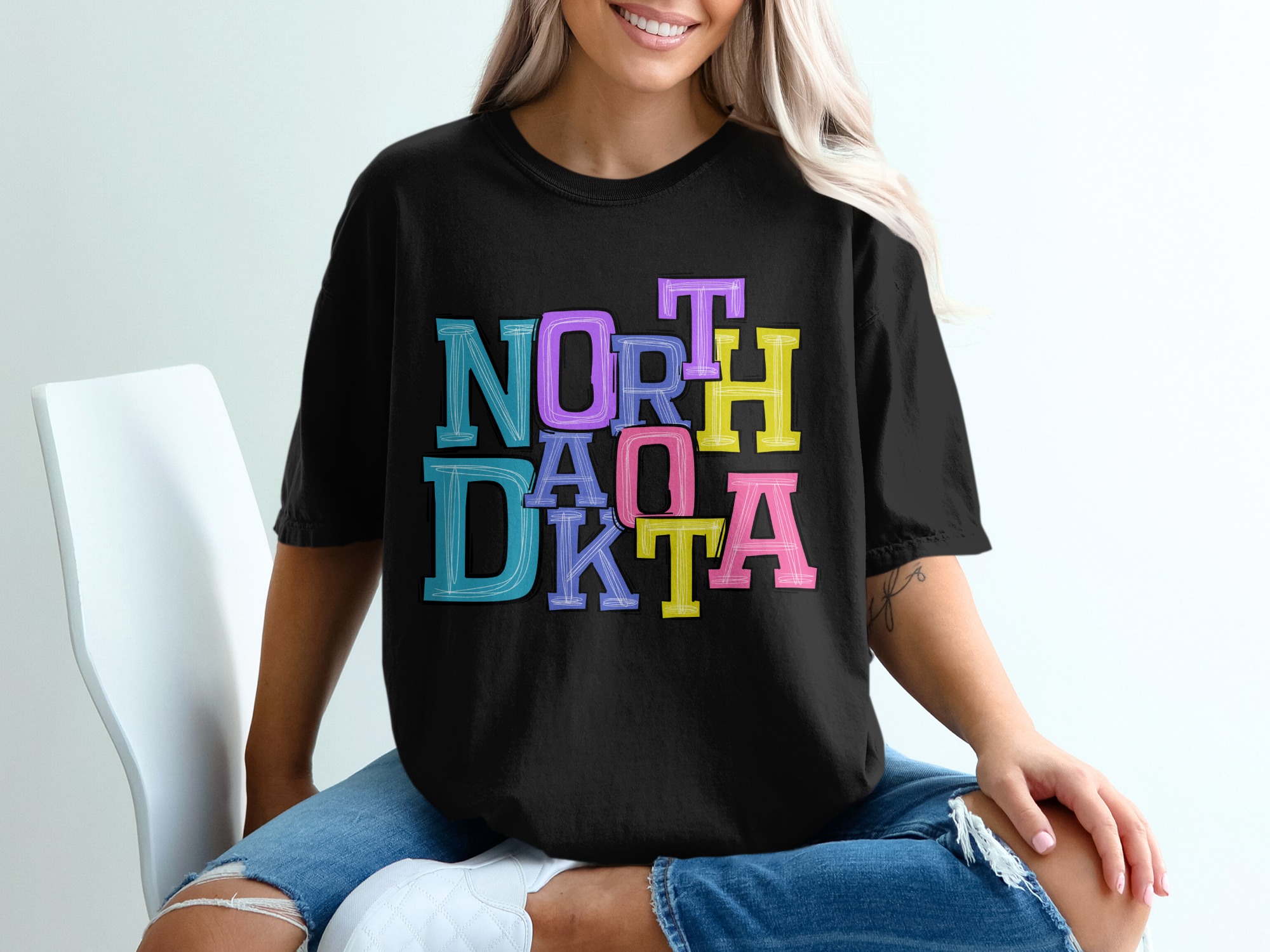 North Dakota State Pride Colorful Graphic Outfit T-Shirt - Image 2