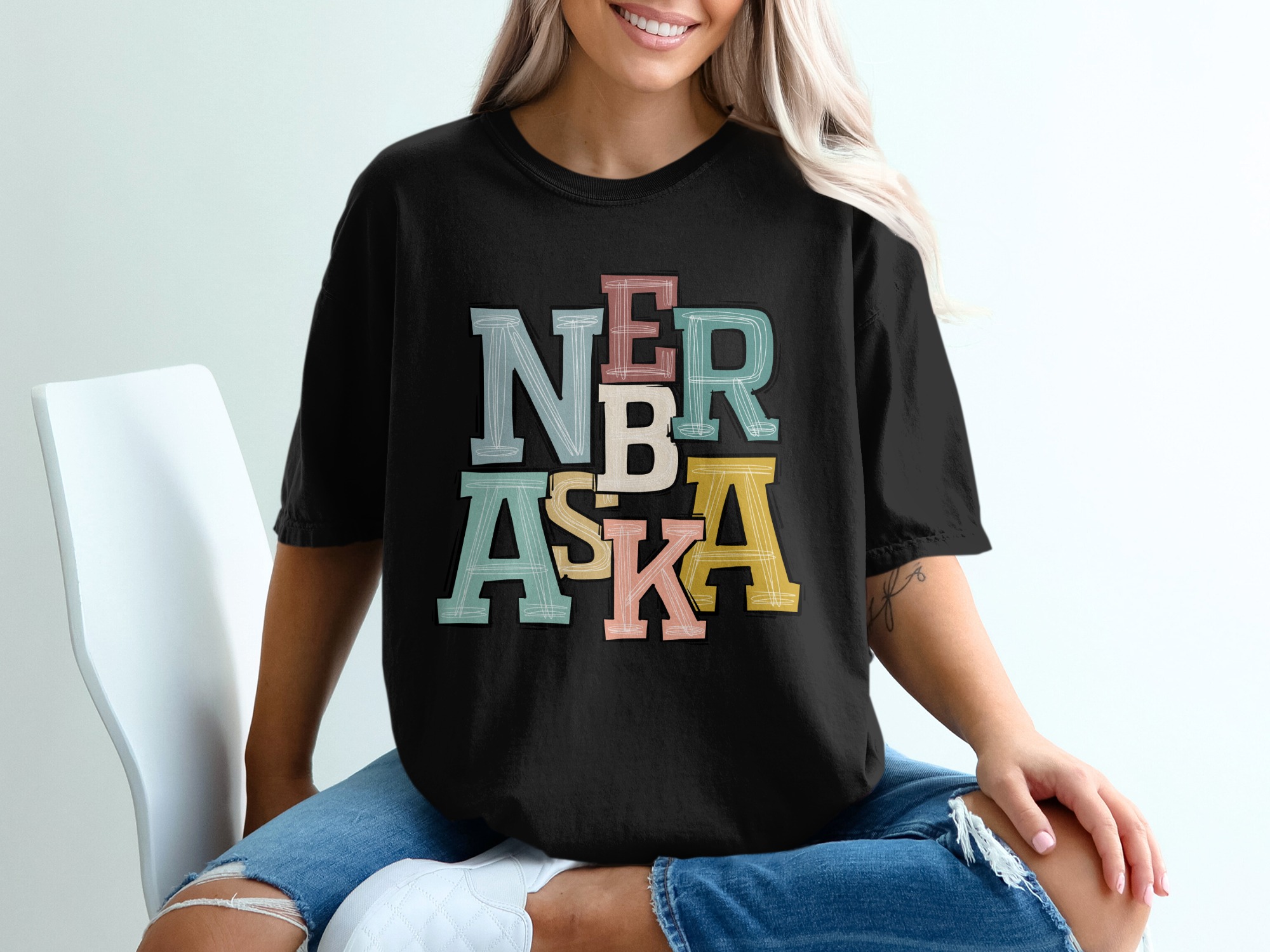 Nebraska T Shirt, Trendy Nebraska Tee, Home State Shirt, Nebraska Gift, State Pride Shirt, Colorful Nebraska Shirt, Nebraska Apparel - Image 2