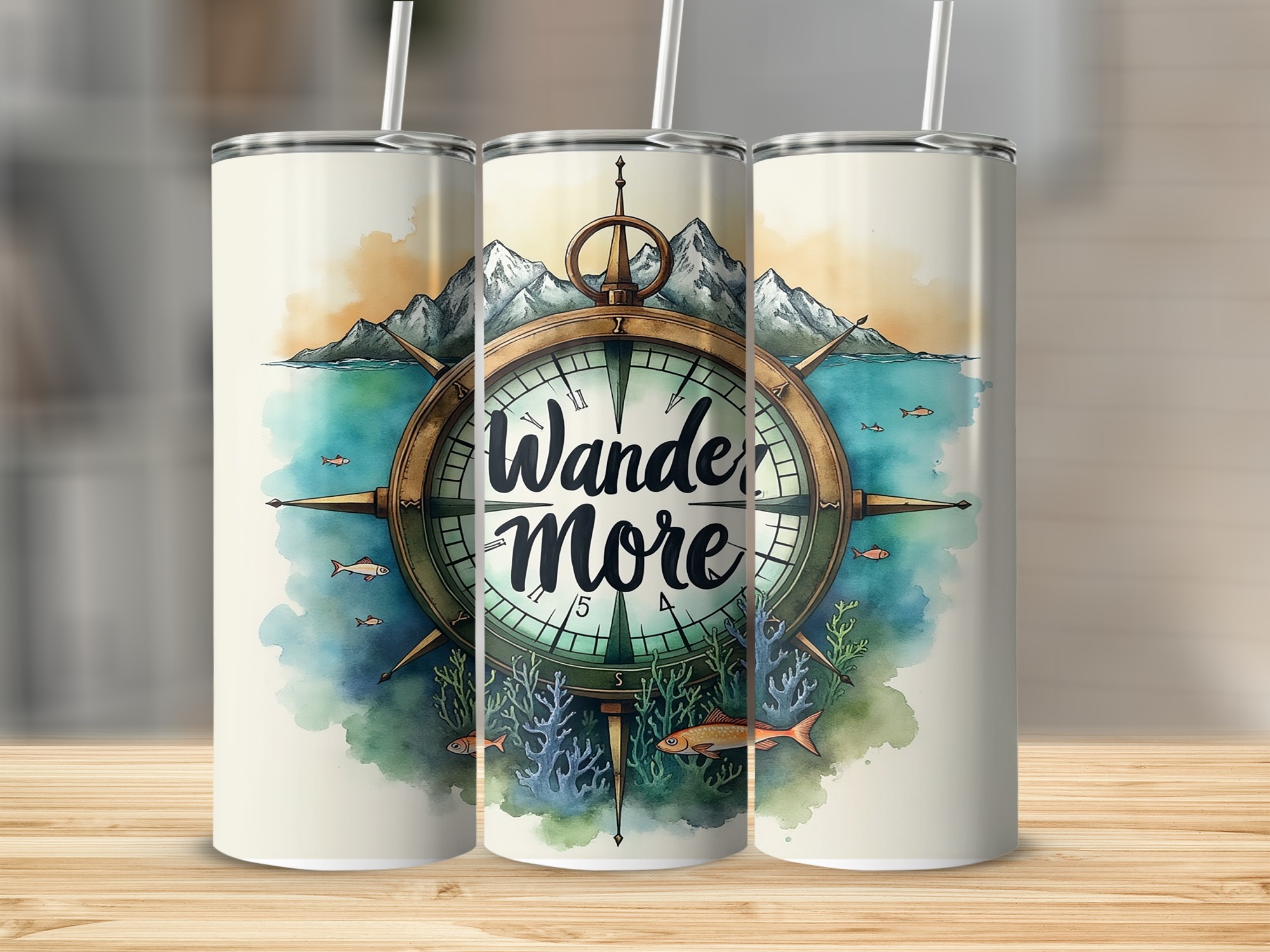 Wander More Compass 20oz Sublimation Digital Download, Travel Tumbler Design, Adventure Awaits, PNG File, Digital Design, DIY Project