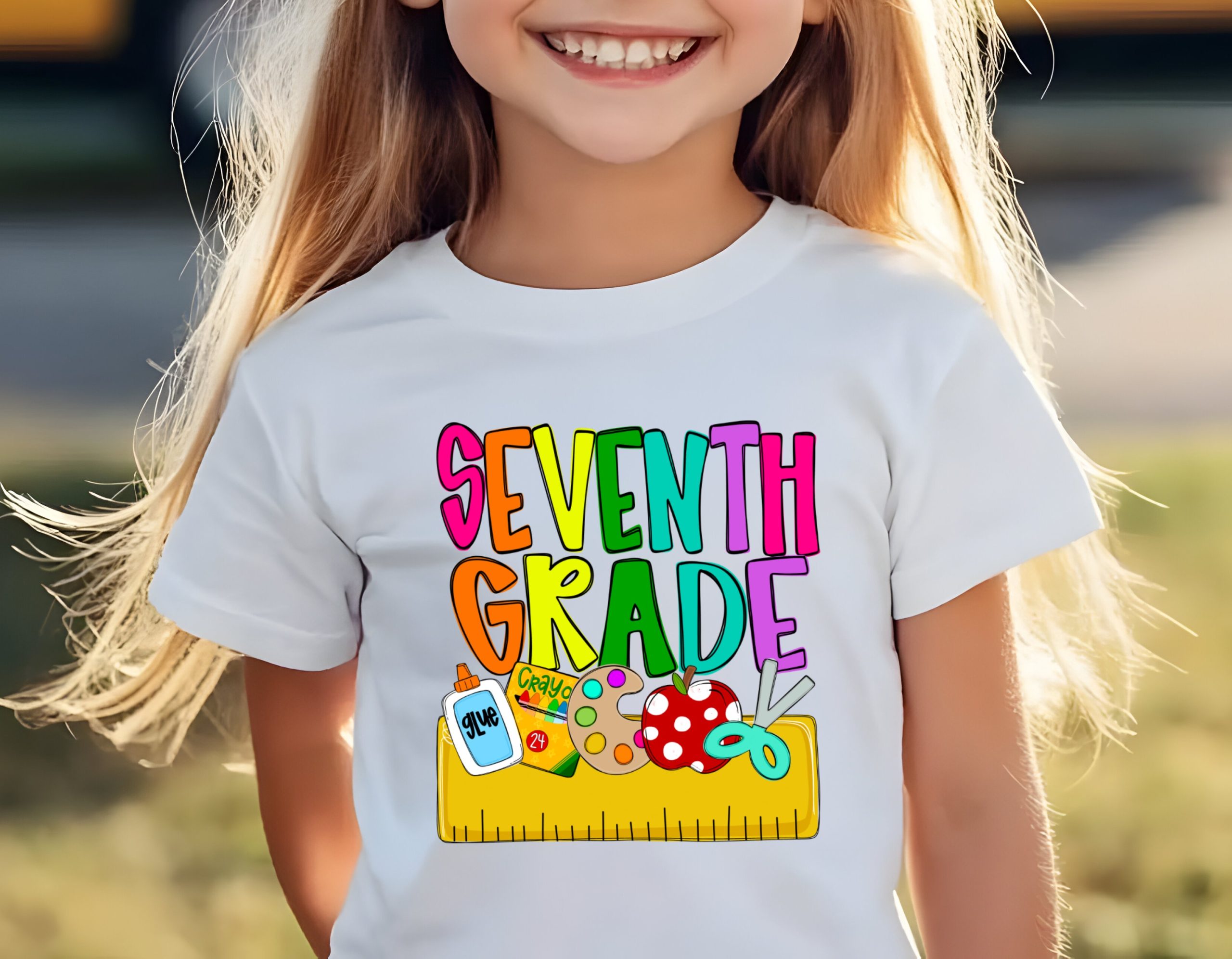 Seventh Grade T-Shirt, Back To School Shirt, Colorful School Supplies Tee, Seventh Grade Student Gift, Teacher Shirt, Graduation T-Shirt