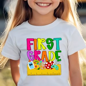First Grade T-Shirt, Back to School Shirt, Colorful School Supplies Tee, 1st Grade Shirt, Elementary School, Teacher Gift, Kids Clothes