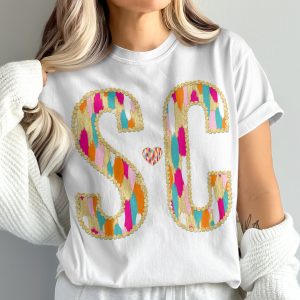 SC Initial T-Shirt, Gold Letters, Comfort Colors 1717, Personalized Tee, Colorful Graphic Shirt, Custom Alphabet Shirt, Trendy Unisex Tee