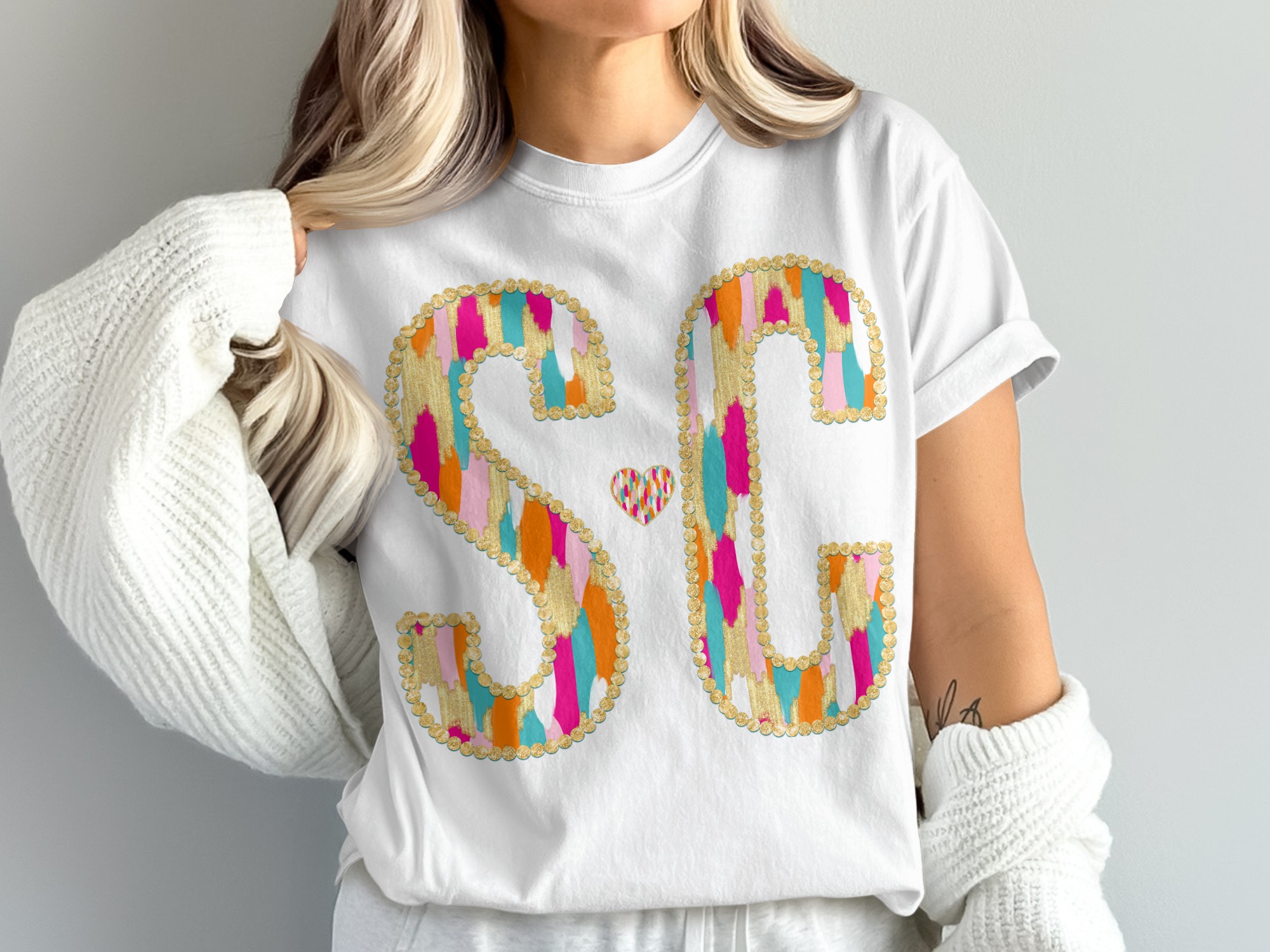 SC Initial T-Shirt, Gold Letters, Comfort Colors 1717, Personalized Tee, Colorful Graphic Shirt, Custom Alphabet Shirt, Trendy Unisex Tee