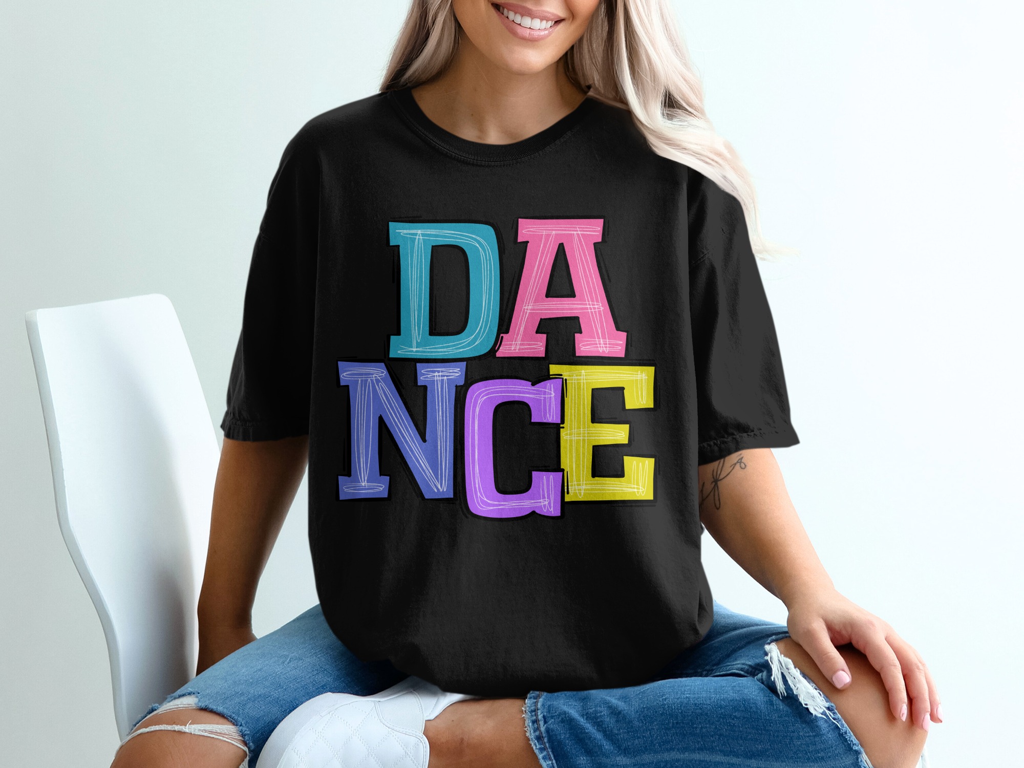 Dance with Joy Unique Colorful Dance Design Word T-Shirt - Image 2