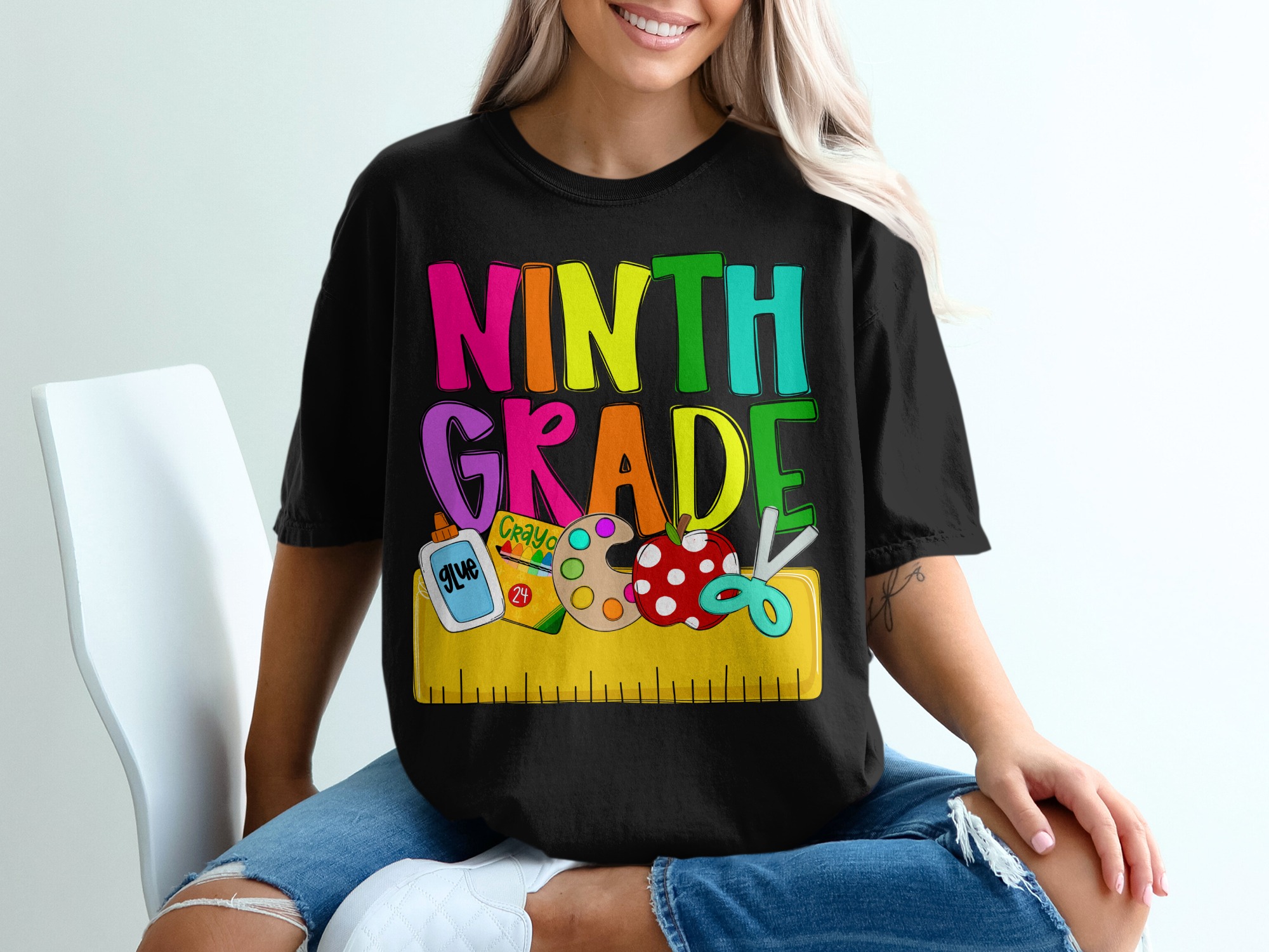 Ninth Grade T-Shirt, Back to School T-Shirt, Teacher Gift T-Shirt, Colorful School Supplies T-Shirt, Student T-Shirt, Ninth Grade Gift - Image 2