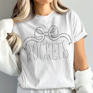 Rockets T-Shirt with Bow, Comfort Colors 1717, Minimalist Shirt, Outline Design, Trendy Tee, Graphic T shirt, Casual T-shirt, Unisex Tee