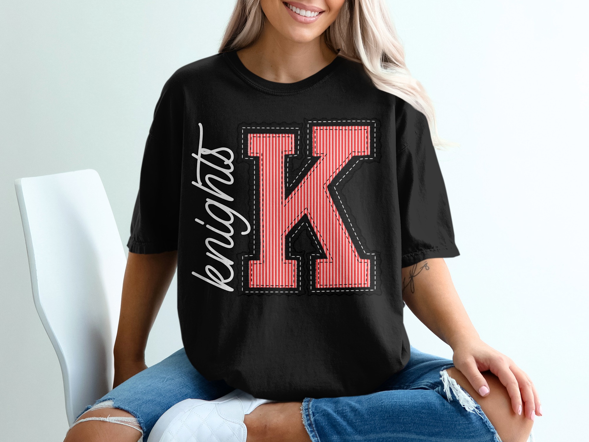 Letter K Knights T-Shirt, Varsity Initial Tee, Comfort Colors 1717, Alphabet Shirt, Red and Black Letter Tshirt, Monogram T-Shirt, Graphic, prepster preppy - Image 3