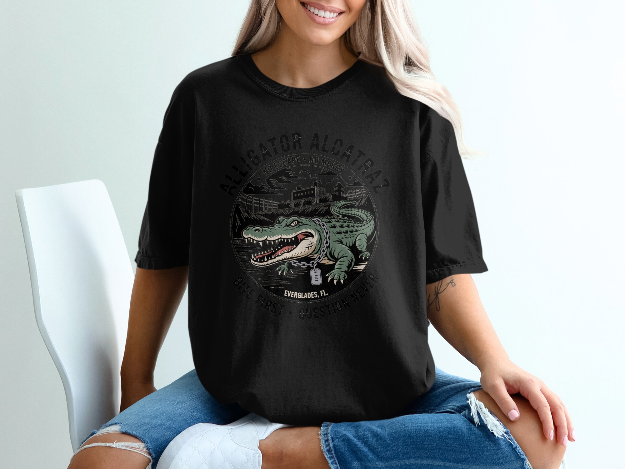 Alligator Alcatraz T-Shirt, Everglades Florida Tee, Bite First Question Never, Funny Animal Tee, Graphic T-Shirt, Cool T-Shirt - Image 2
