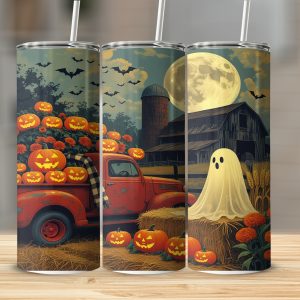 Halloween Tumbler Wrap,Ghost Pumpkin Truck,20oz Skinny Tumbler Design,Digital Sublimation Download,Autumn Fall Tumbler,Spooky Season